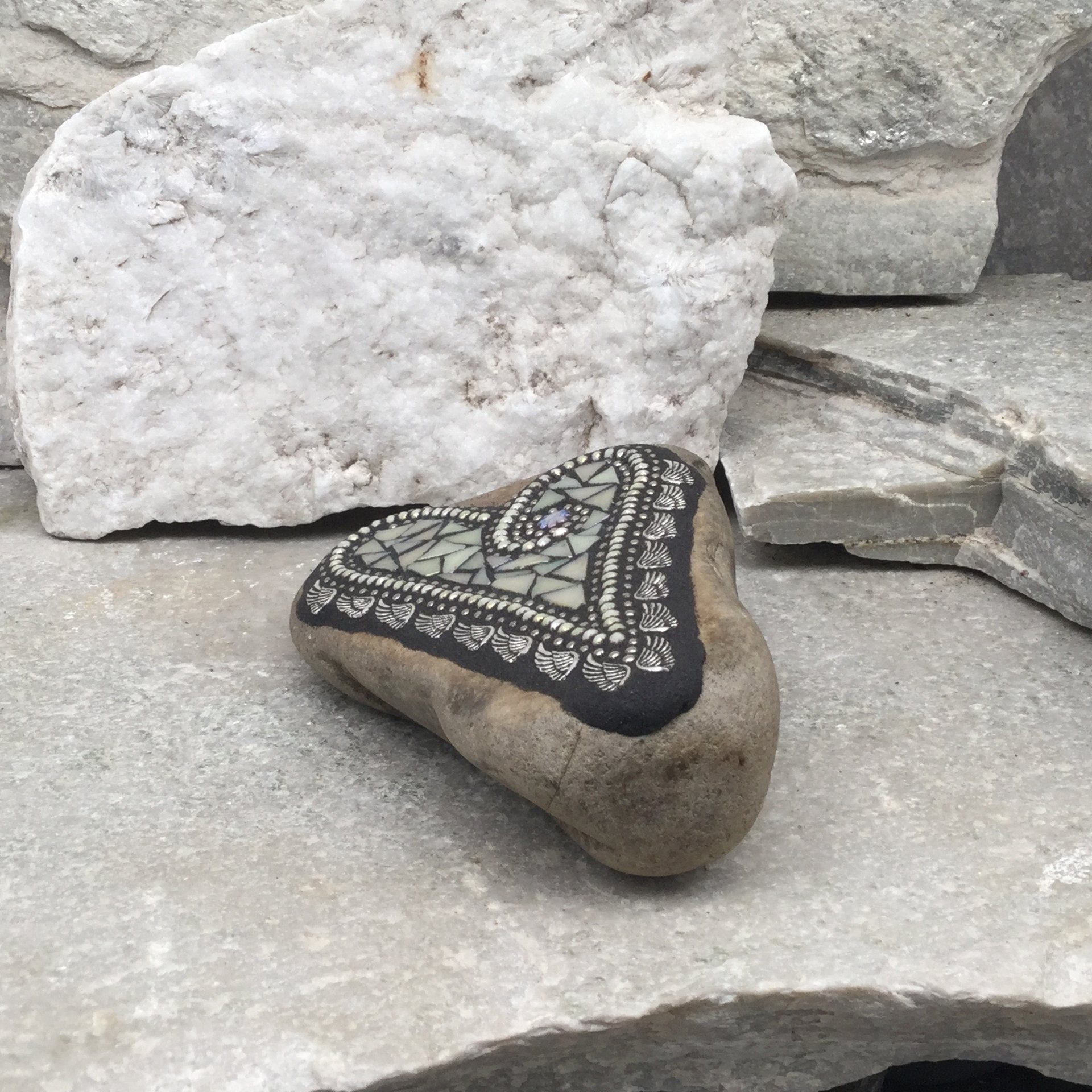 Iridescent Butter Cream Heart, Mosaic Paperweight / Garden Stone