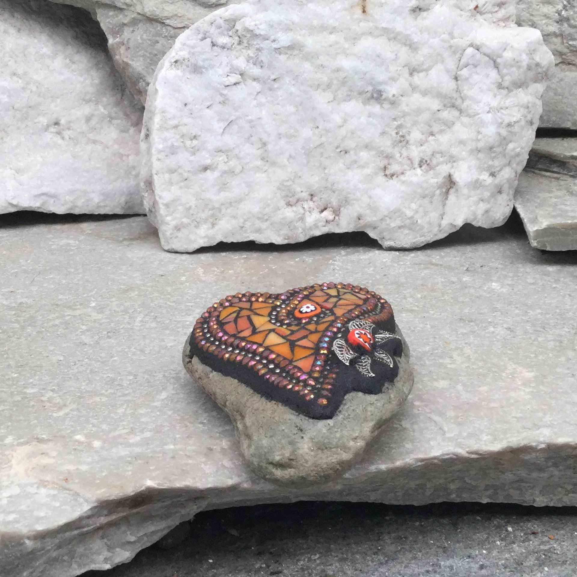 Orange  Heart, Mosaic Paperweight / Garden Stone