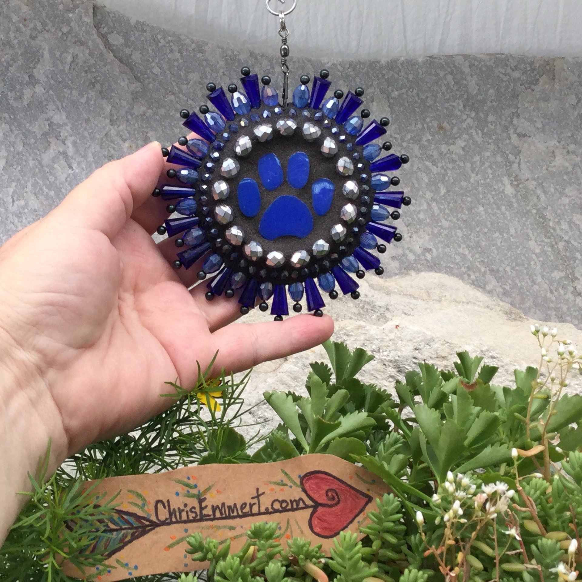 Paw Print Garden Spinner, Blue Rays, Home Decor, Garden Decor, Gardening Gift,