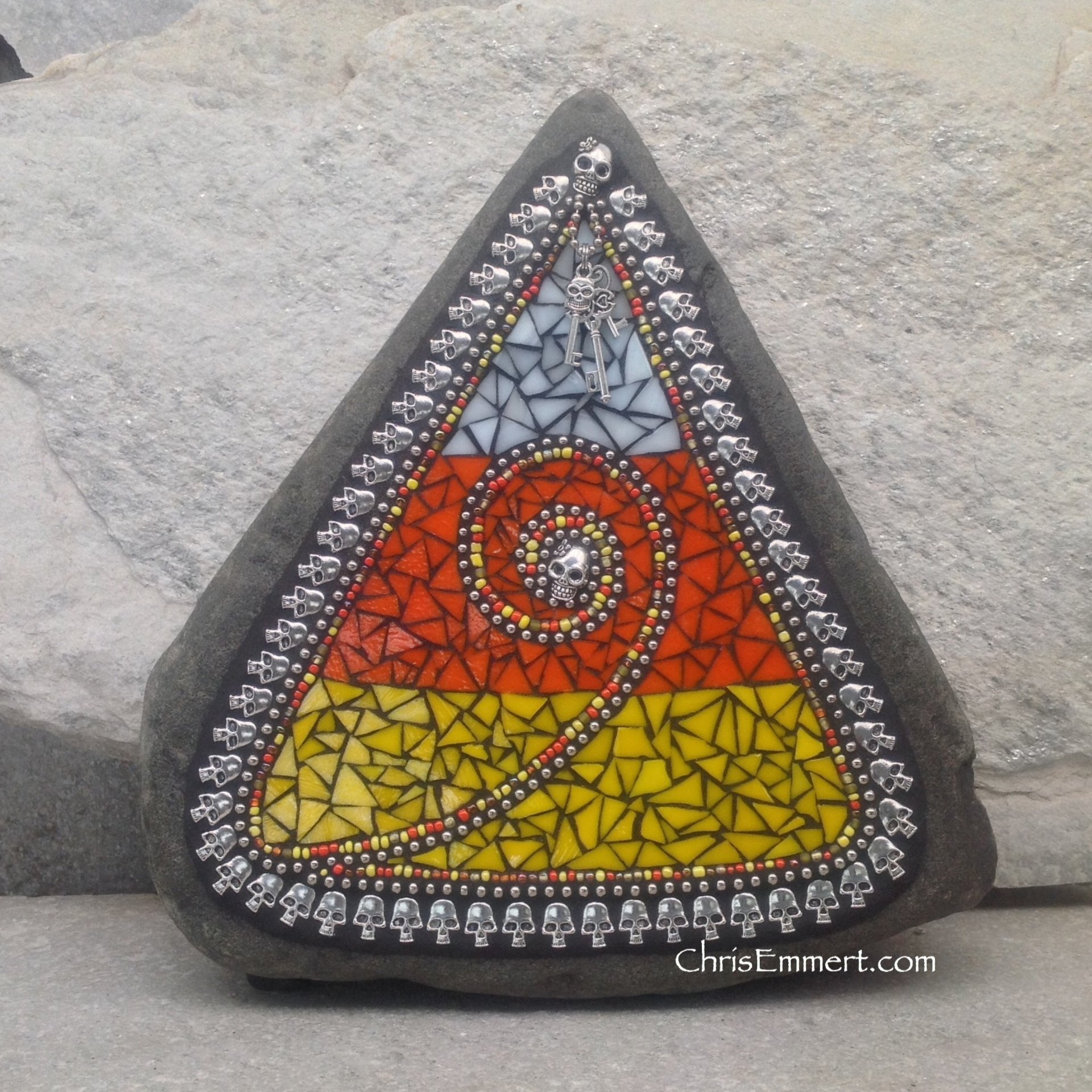 Mosaic, Candy Corn,  Mosaic Garden Stone, Dia de los Muertos