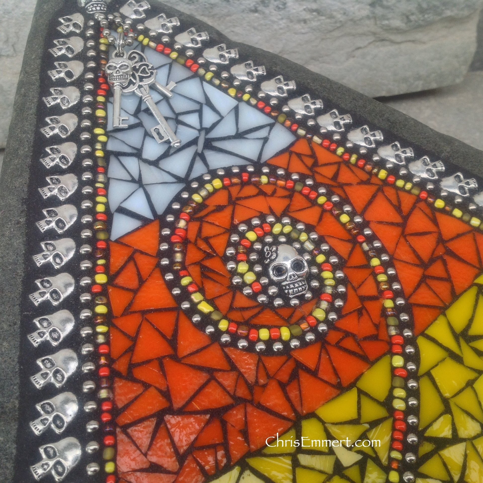 Mosaic, Candy Corn,  Mosaic Garden Stone, Dia de los Muertos