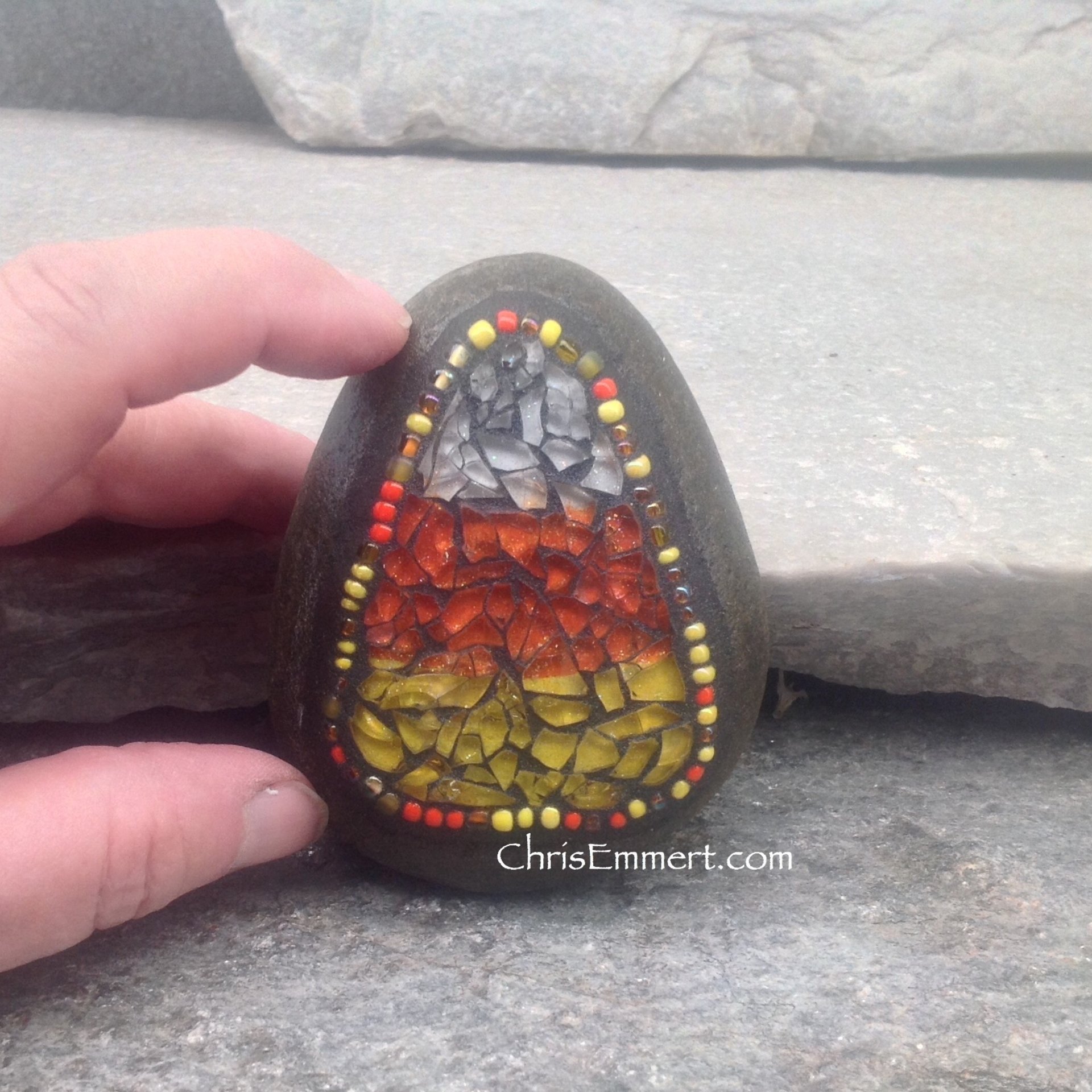 Small Candy Corn Mosaic (D) Paperweight / Garden Stone