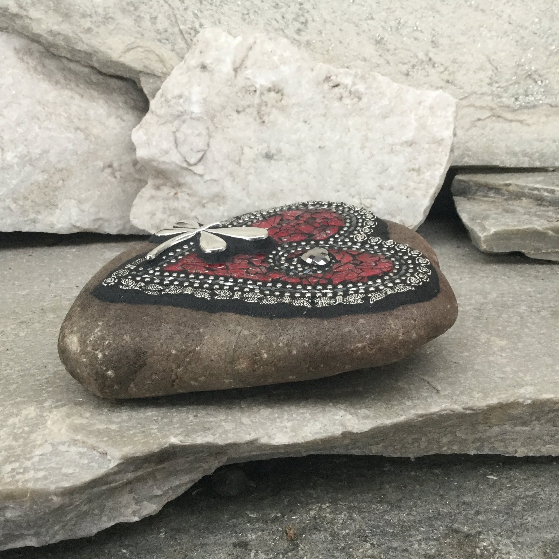 Sparkly Red Valentine Heart, Garden Stone