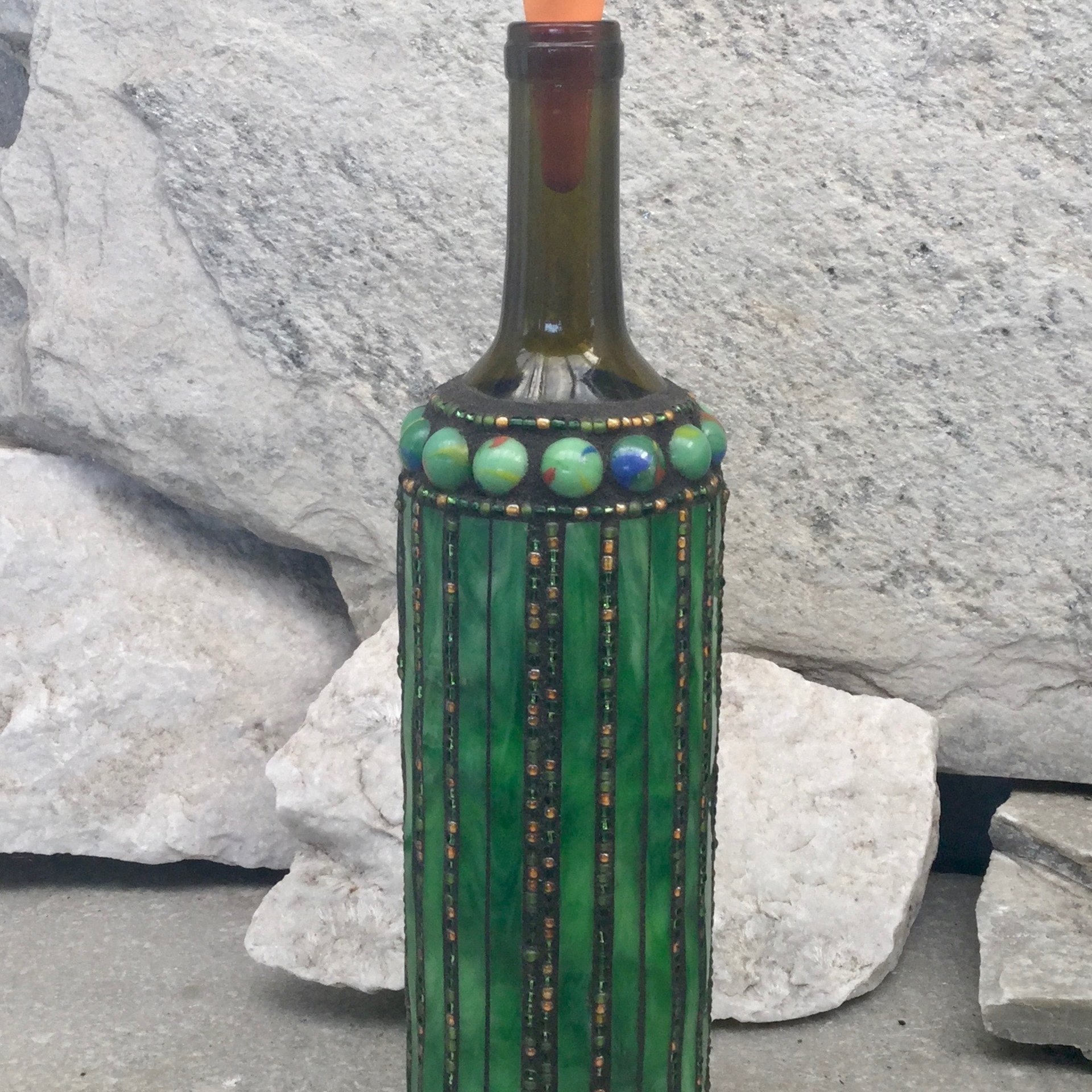 Mosaic Bottle. (3) Up-cycled Decanter, for Cooking Sherry, Olive Oil, Vinegar, Housewarming Gift,