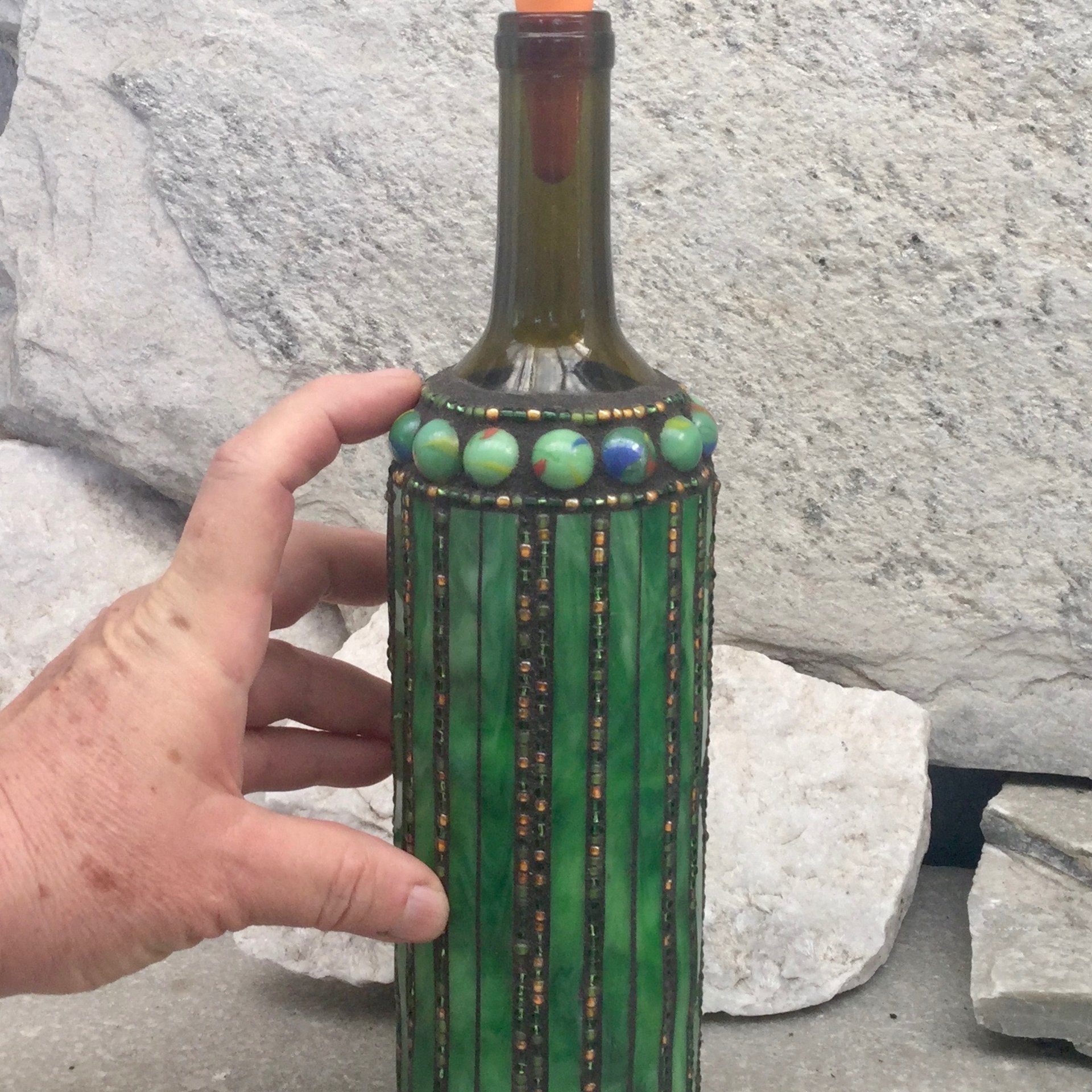 Mosaic Bottle. (3) Up-cycled Decanter, for Cooking Sherry, Olive Oil, Vinegar, Housewarming Gift,