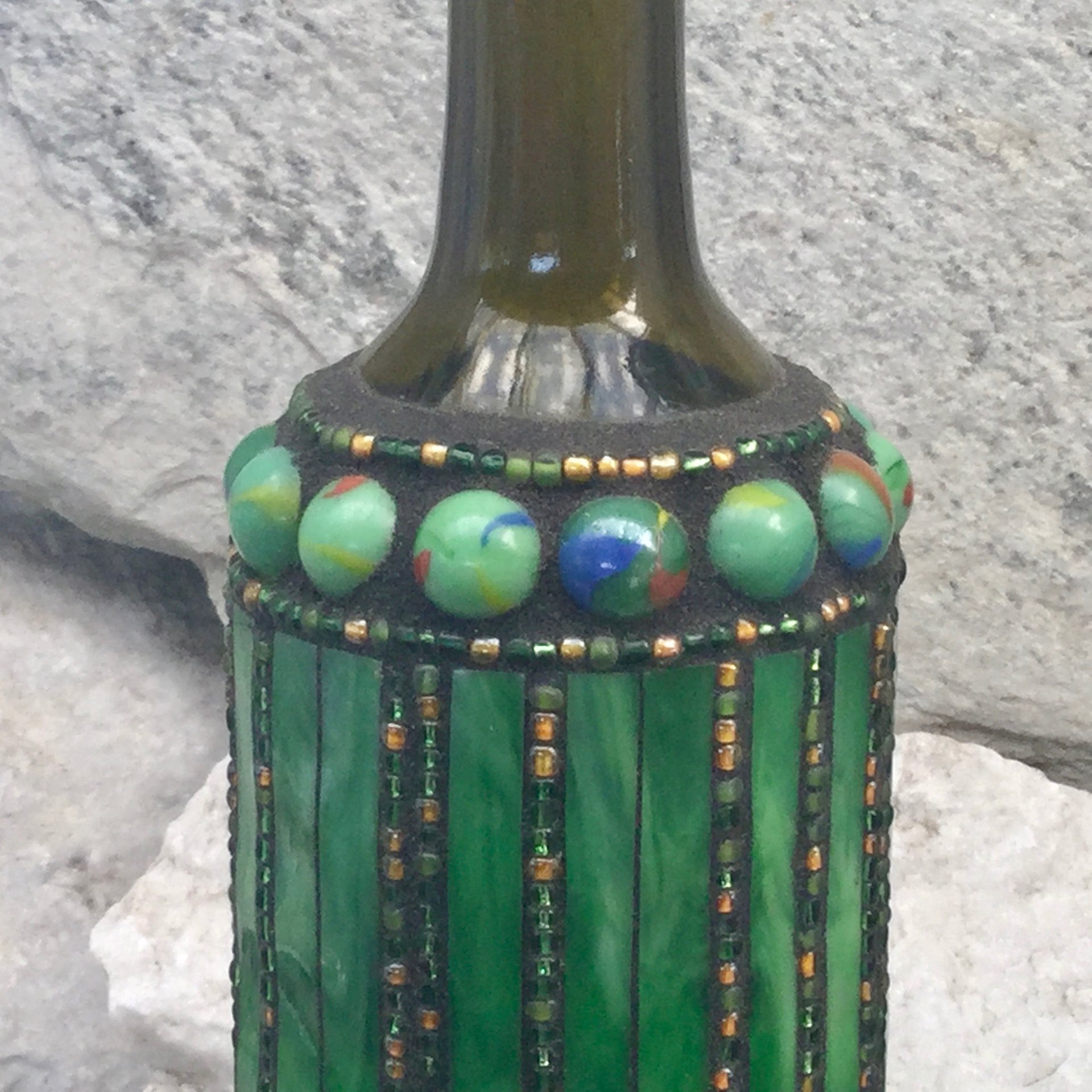 Mosaic Bottle. (3) Up-cycled Decanter, for Cooking Sherry, Olive Oil, Vinegar, Housewarming Gift,