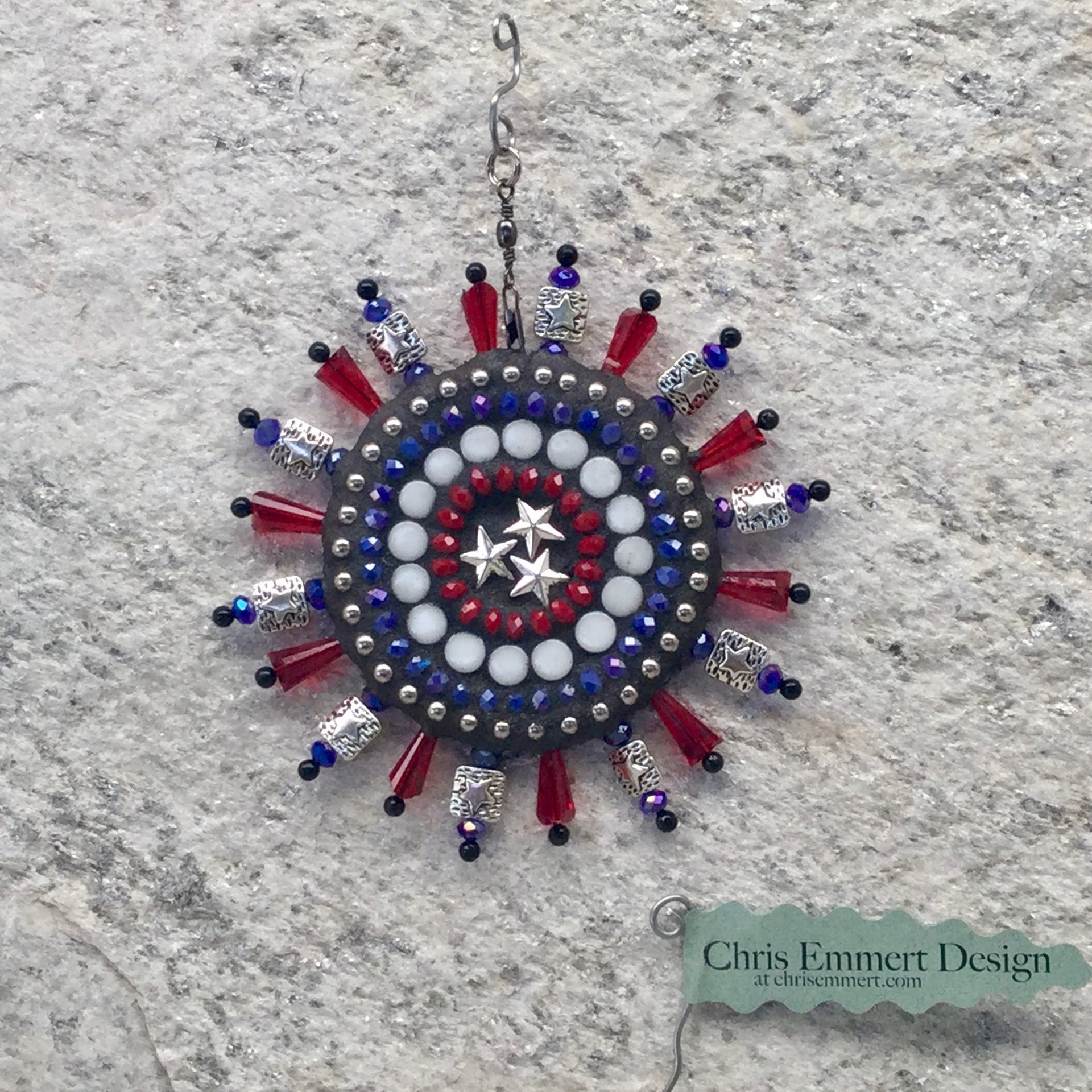 Red, white and blue garden spinner. Americana mosaic