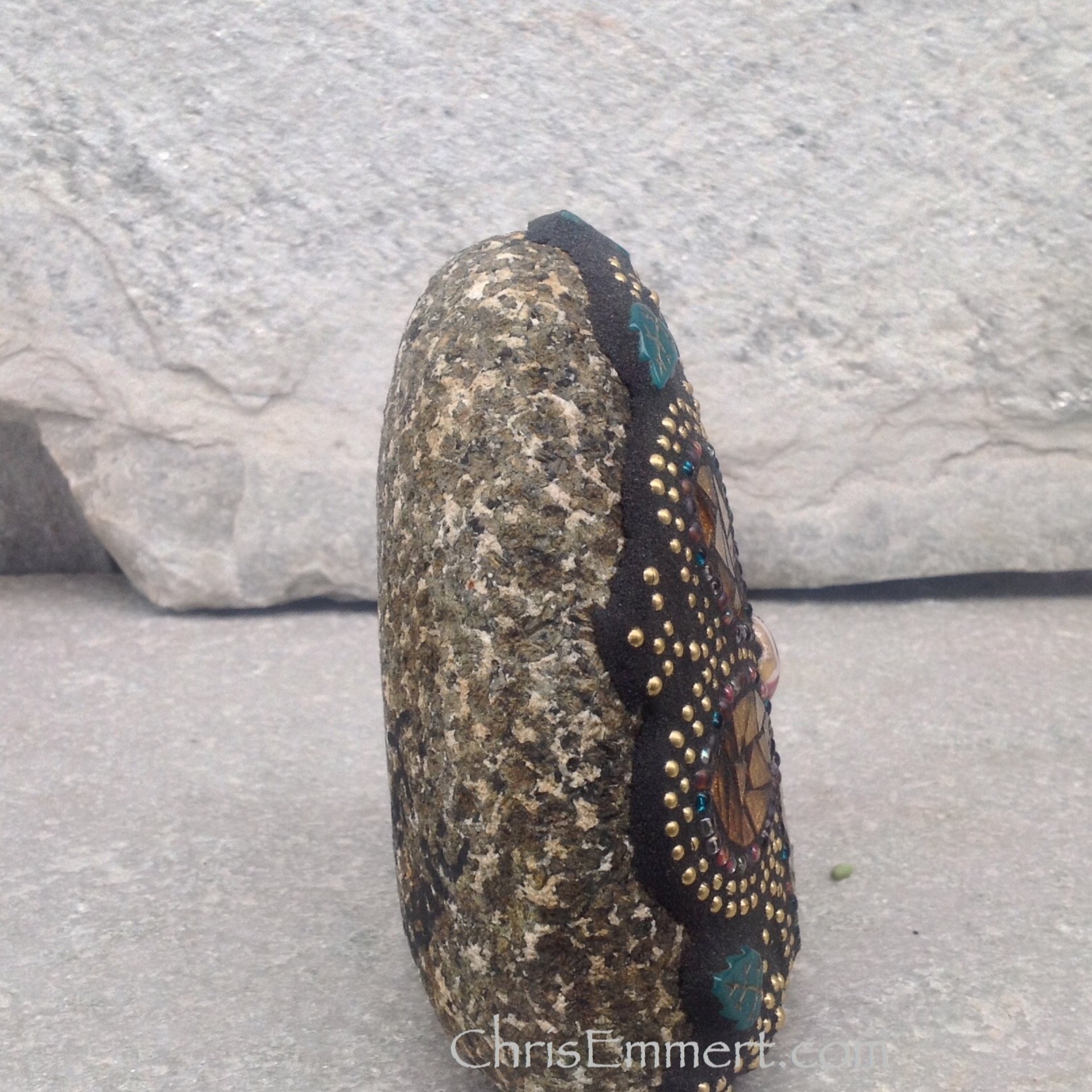 Amber/Gold Mosaic Flower, Garden Stone, Garden Decor, Home Decor, Gardener Gift
