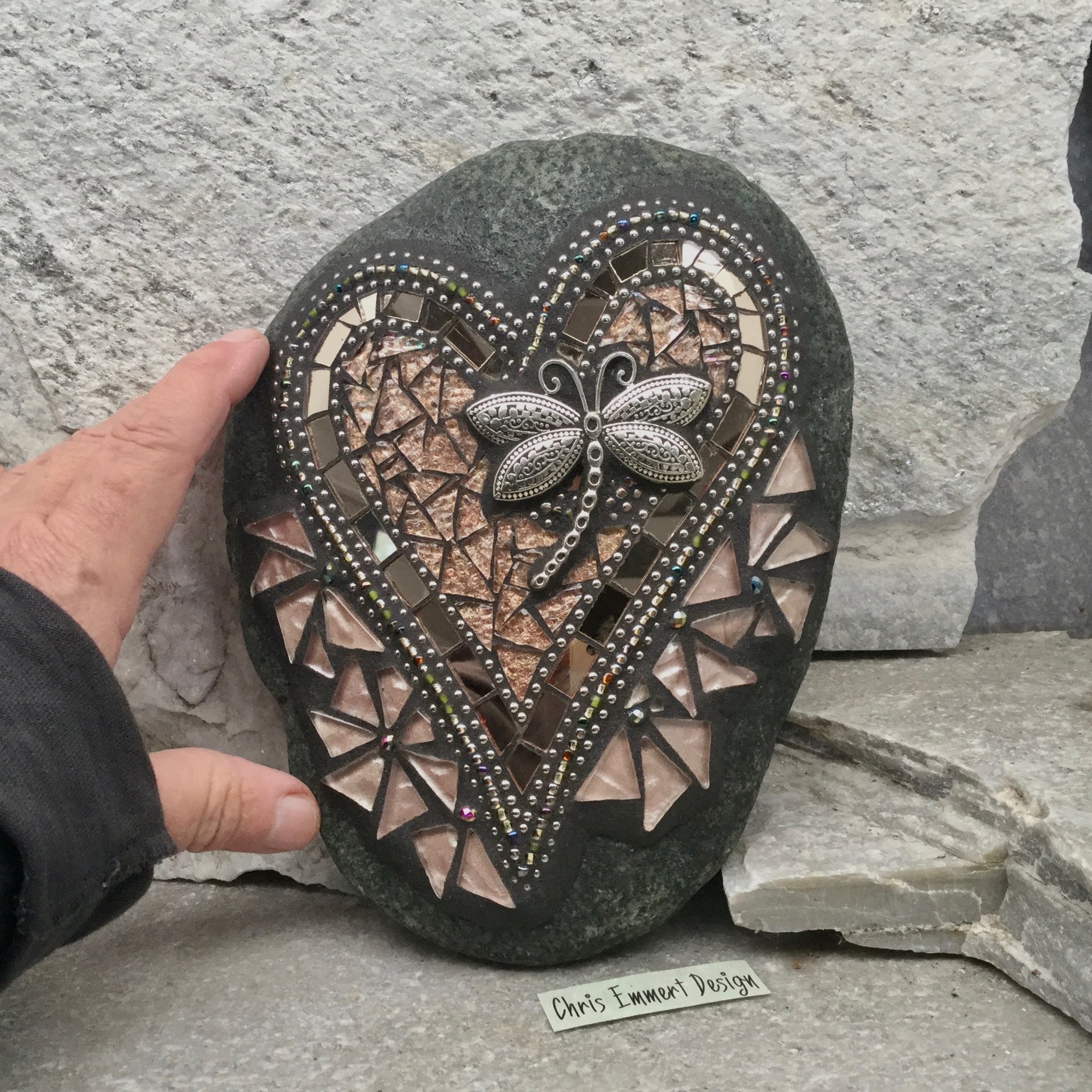 Bronze/Copper Mosaic Heart, Garden Stone, Mosaic, Garden Decor