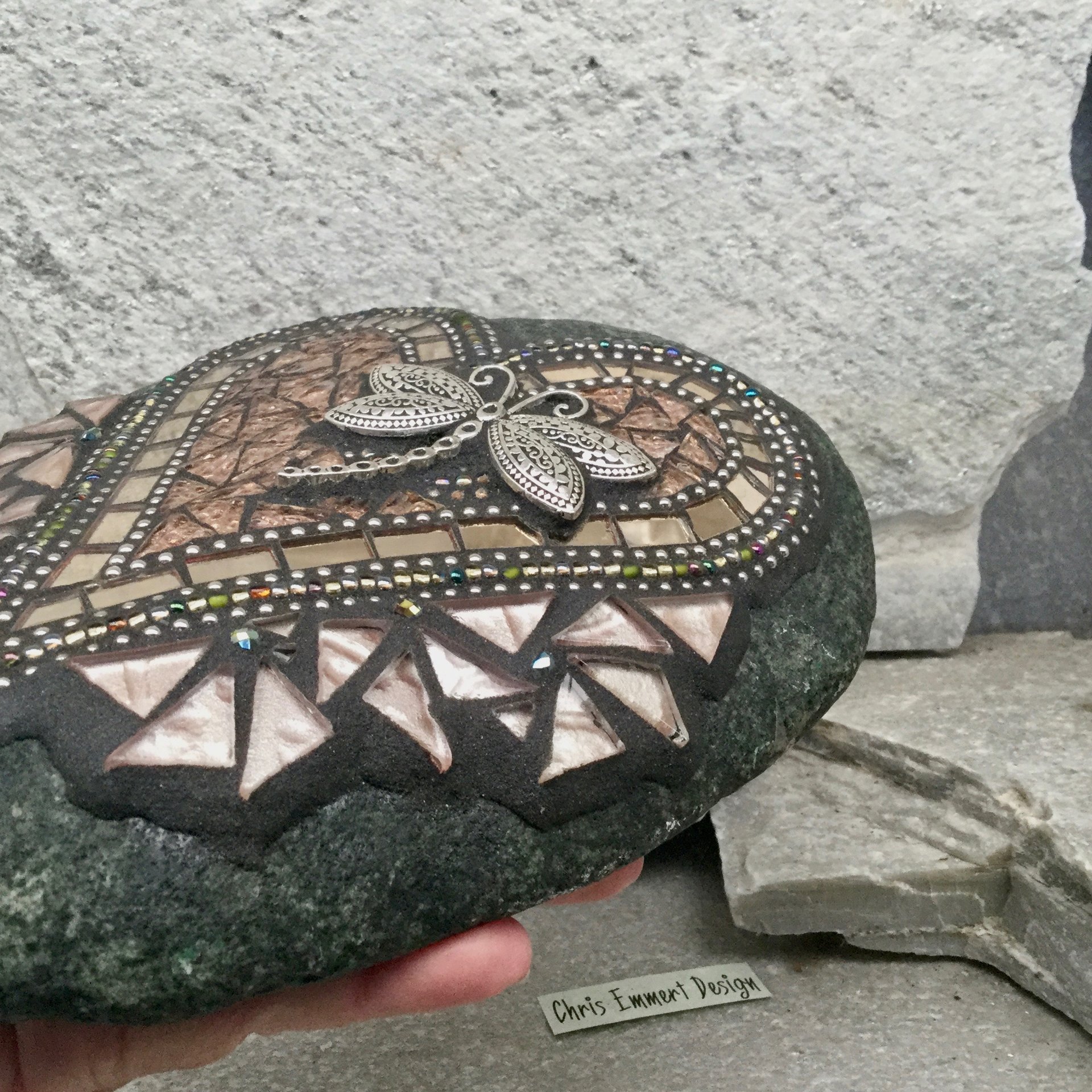 Bronze/Copper Mosaic Heart, Garden Stone, Mosaic, Garden Decor