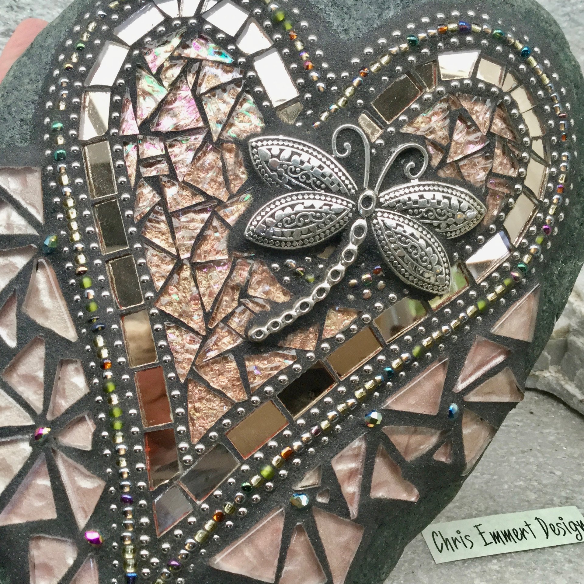 Bronze/Copper Mosaic Heart, Garden Stone, Mosaic, Garden Decor