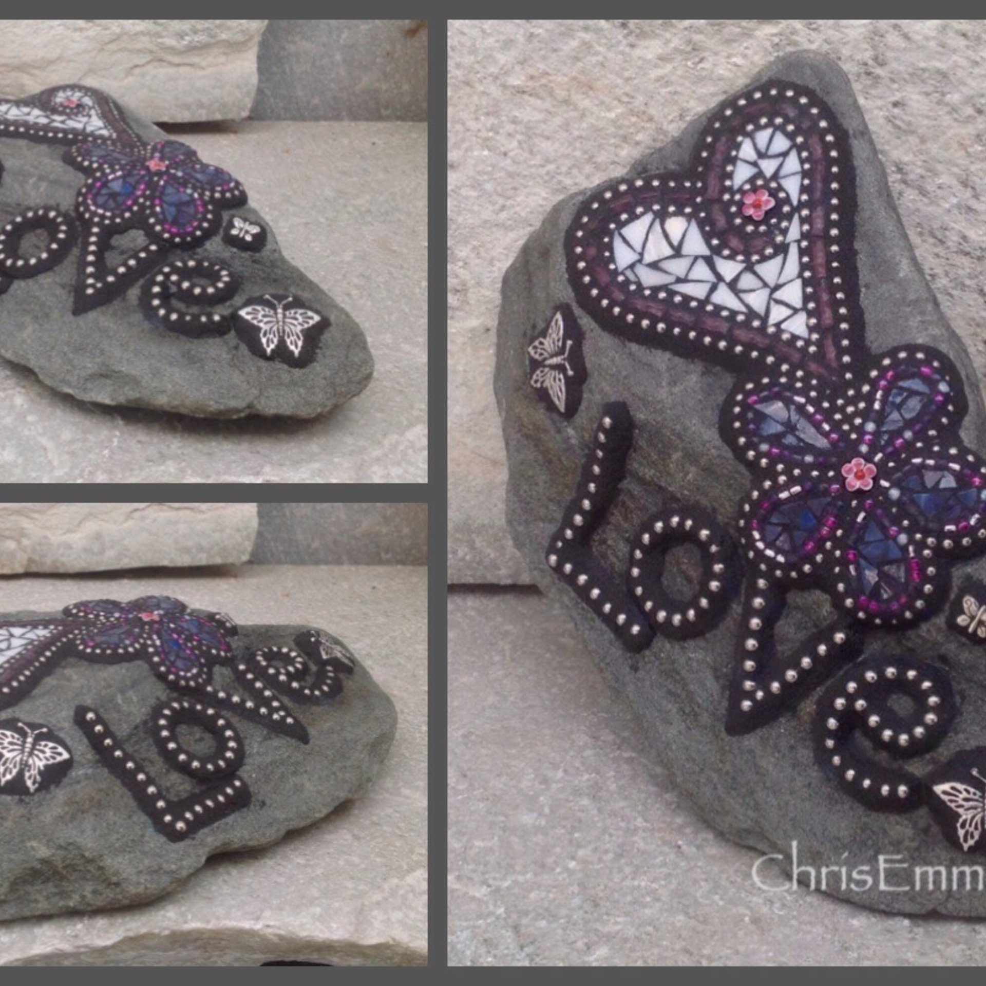 Special Price #1 Love Rock, Heart, Butterflies, Garden Stone, Mosaic, Garden Decor