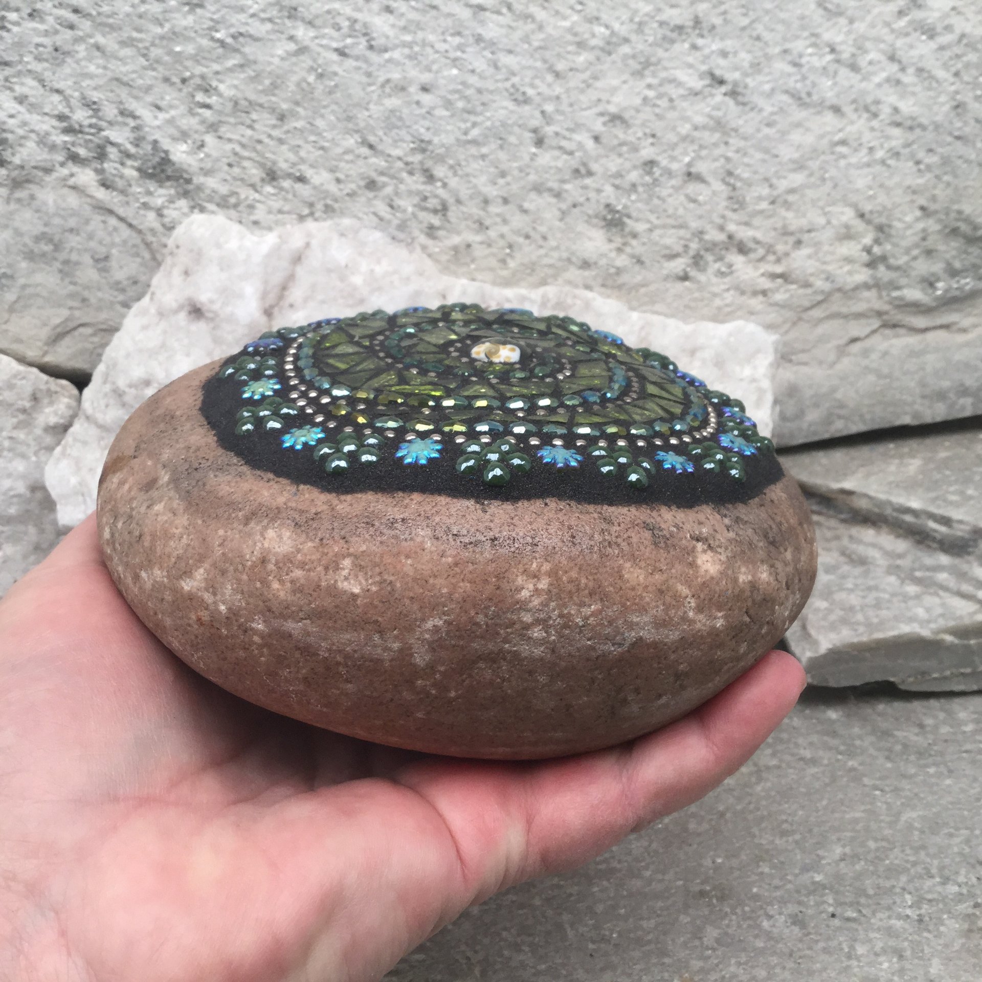 Green Mosaic Swirl,  Mosaic Garden Stone. Gardener Gift