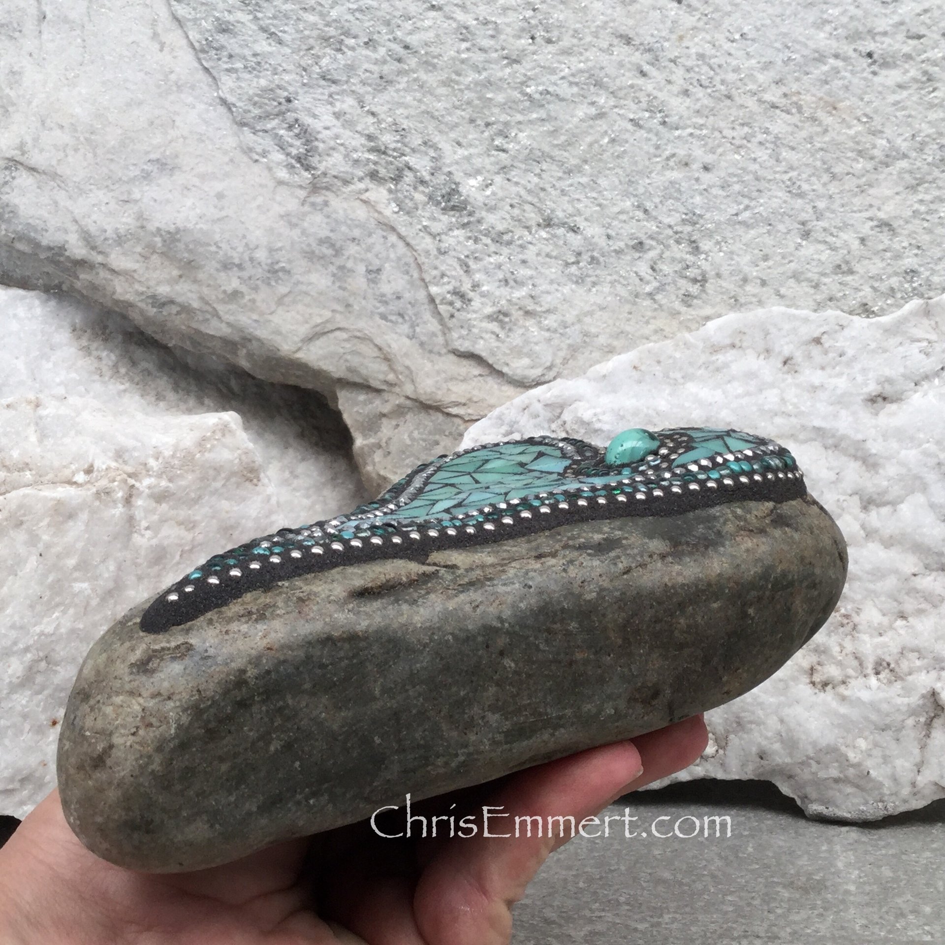 Teal Green Heart, Garden Stone, Mosaic, Garden Decor