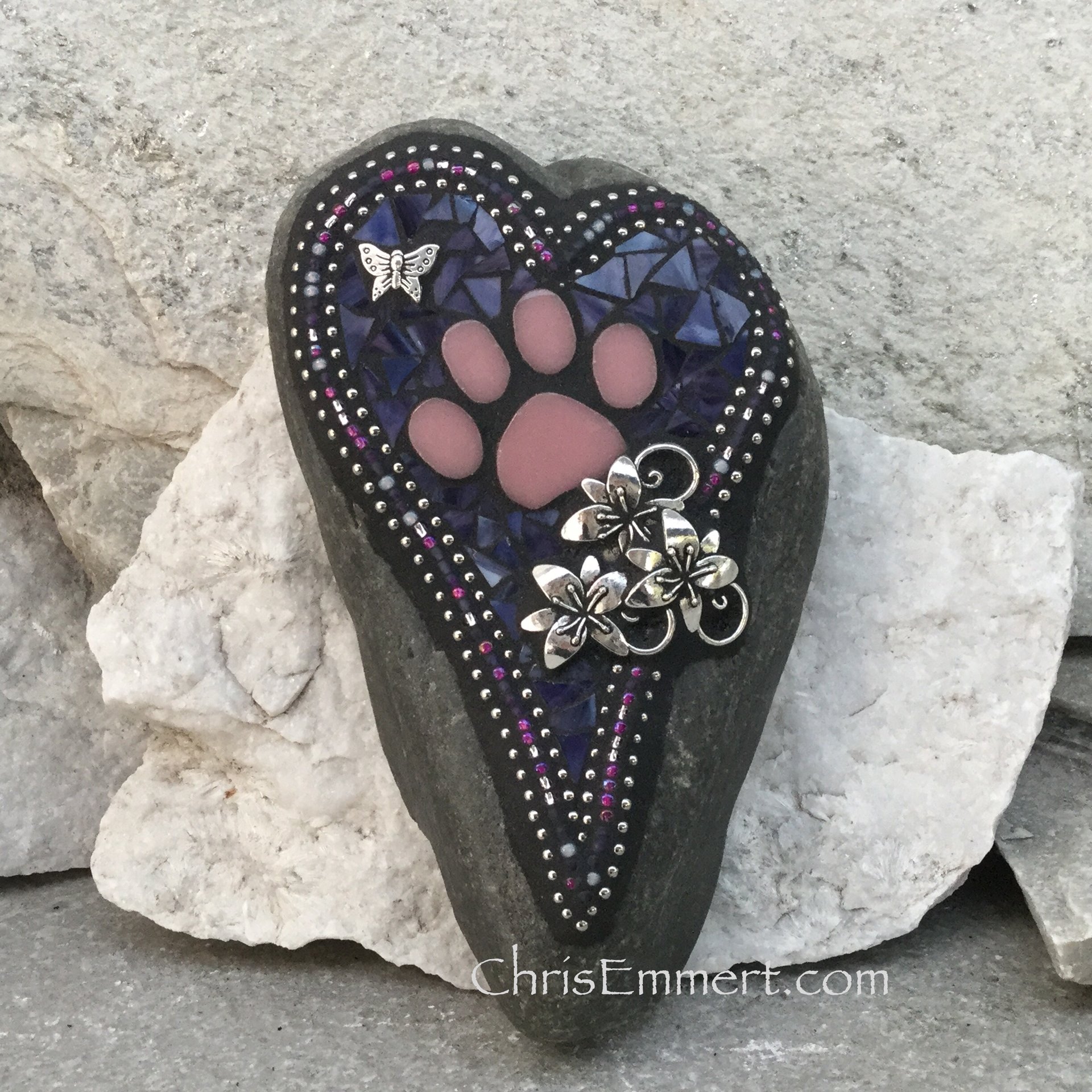 Purple Mosaic Heart, Paw, Lily, Pet Memorial, Garden Stone,  Gardener Gift, Home Decor, Garden Decor,