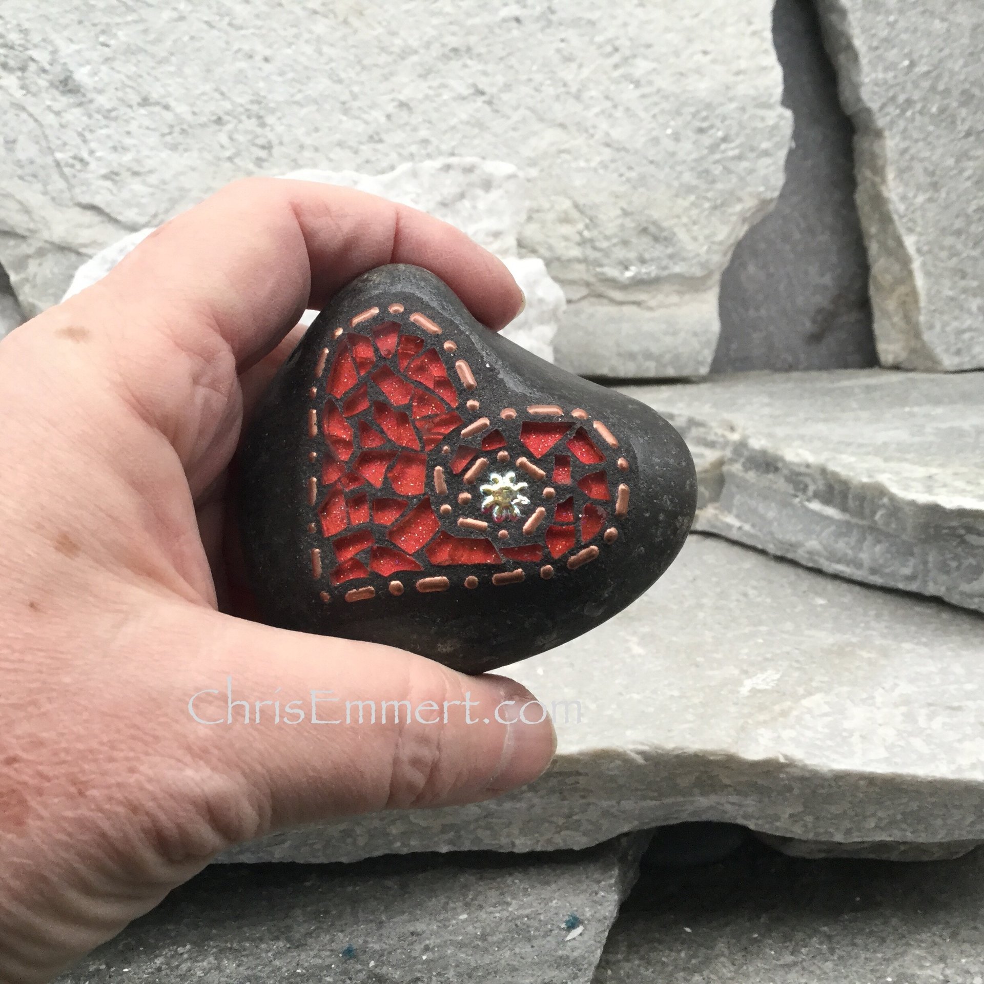 Garden Stone/Paperweights #1 Group Mosaic Heart, Mosaic Rock, Mosaic Garden Stone, Home Decor, Gardening, Gardening Gift,