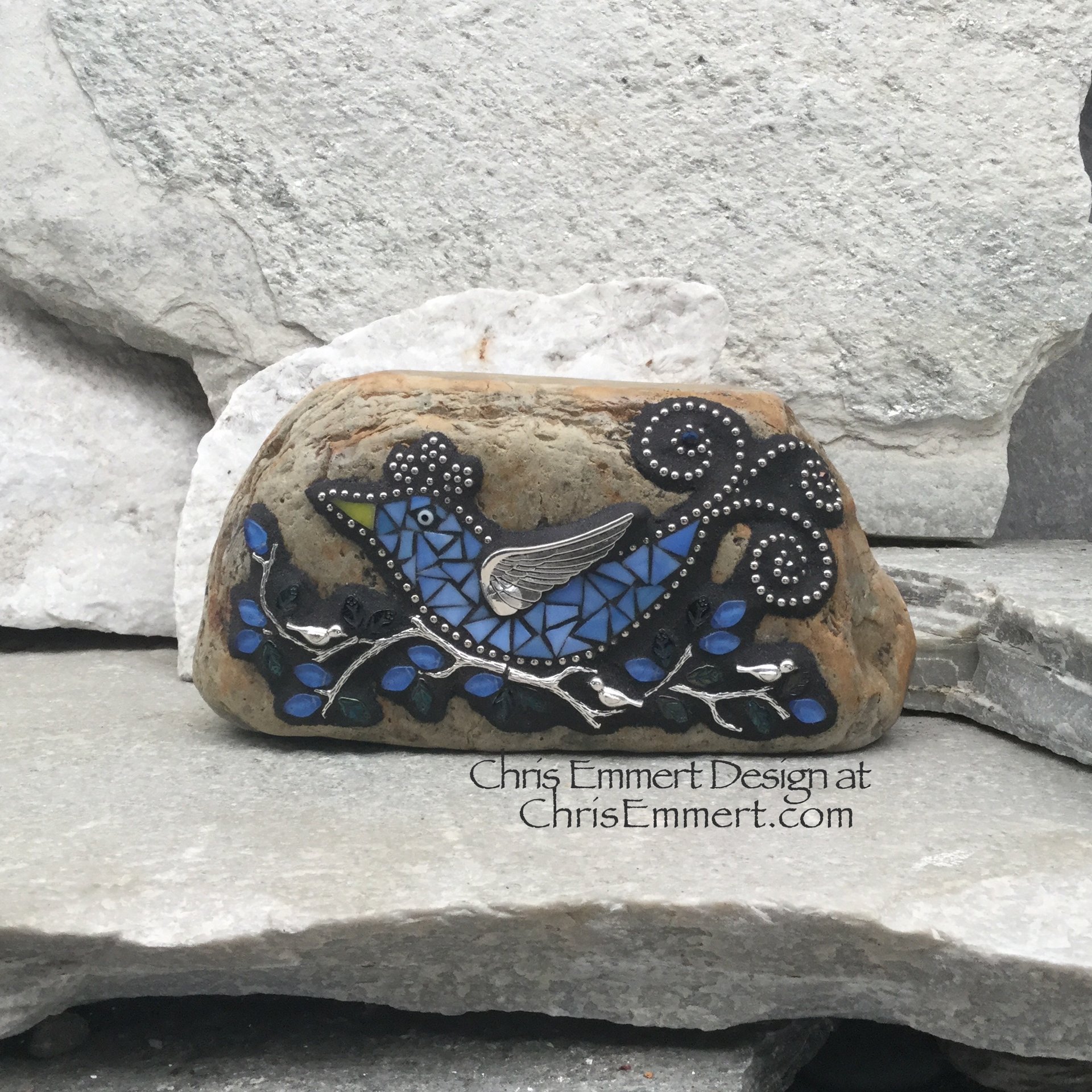 Blue Bird on a Branch Mosaic-Garden Stone