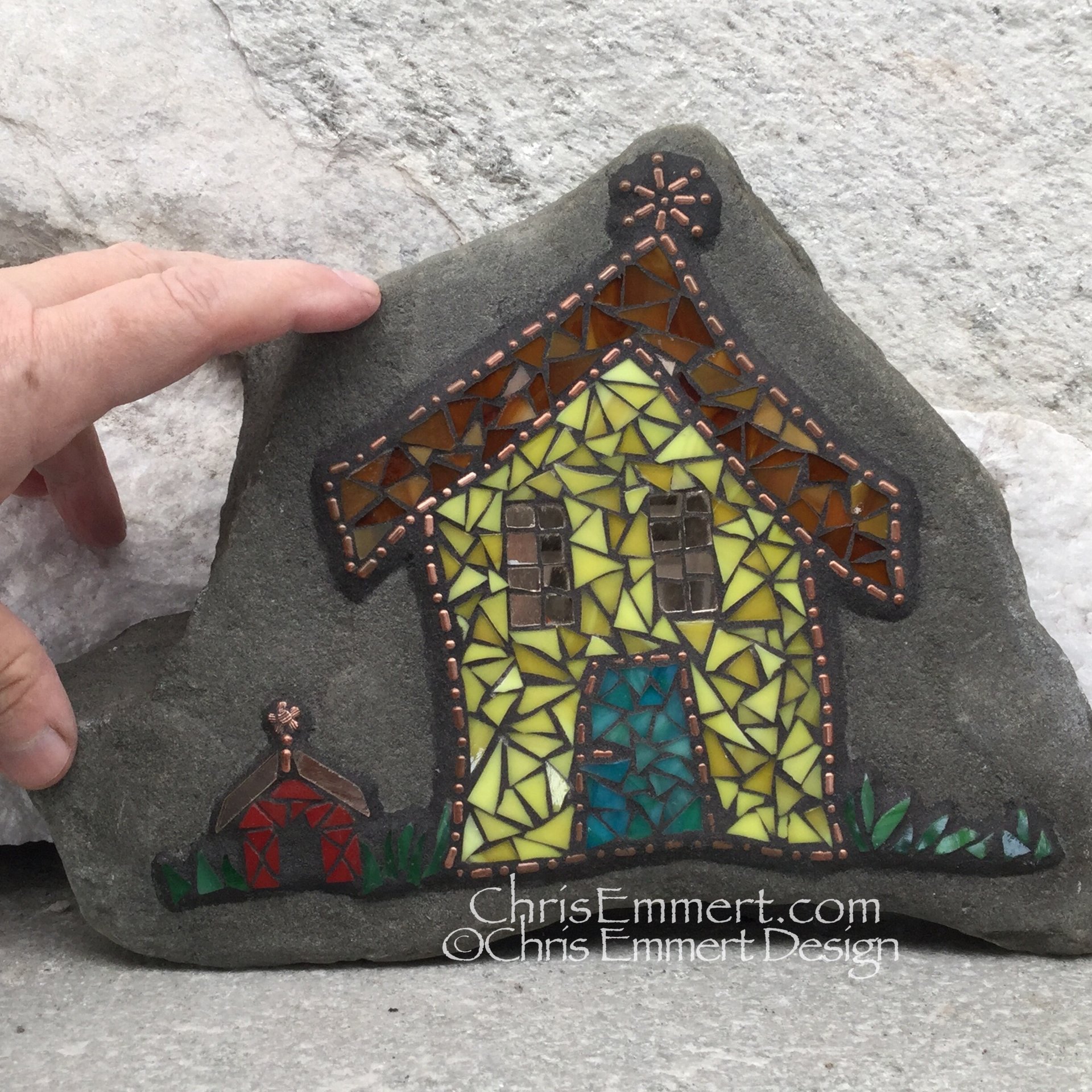 Crooked House Mosaic Rock, Gardener Gift, Home Decor, Mosaic Garden Stone