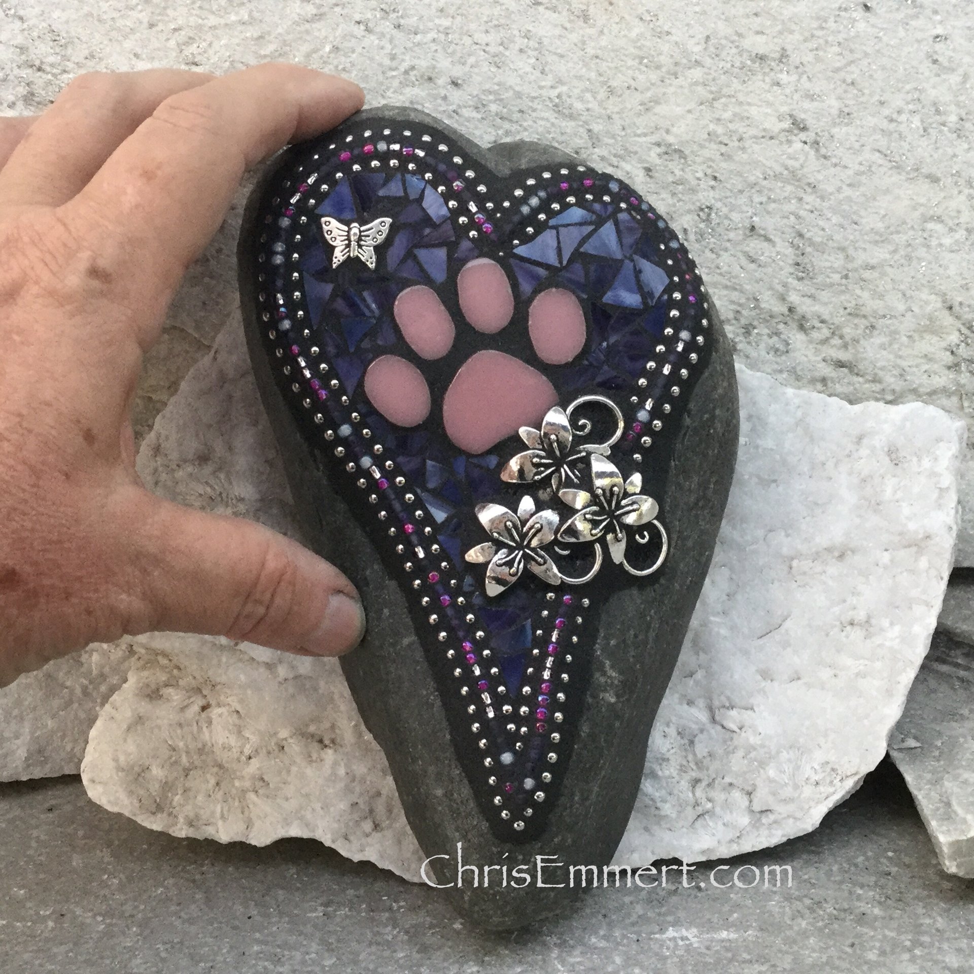 Purple Mosaic Heart, Paw, Lily, Pet Memorial, Garden Stone,  Gardener Gift, Home Decor, Garden Decor,