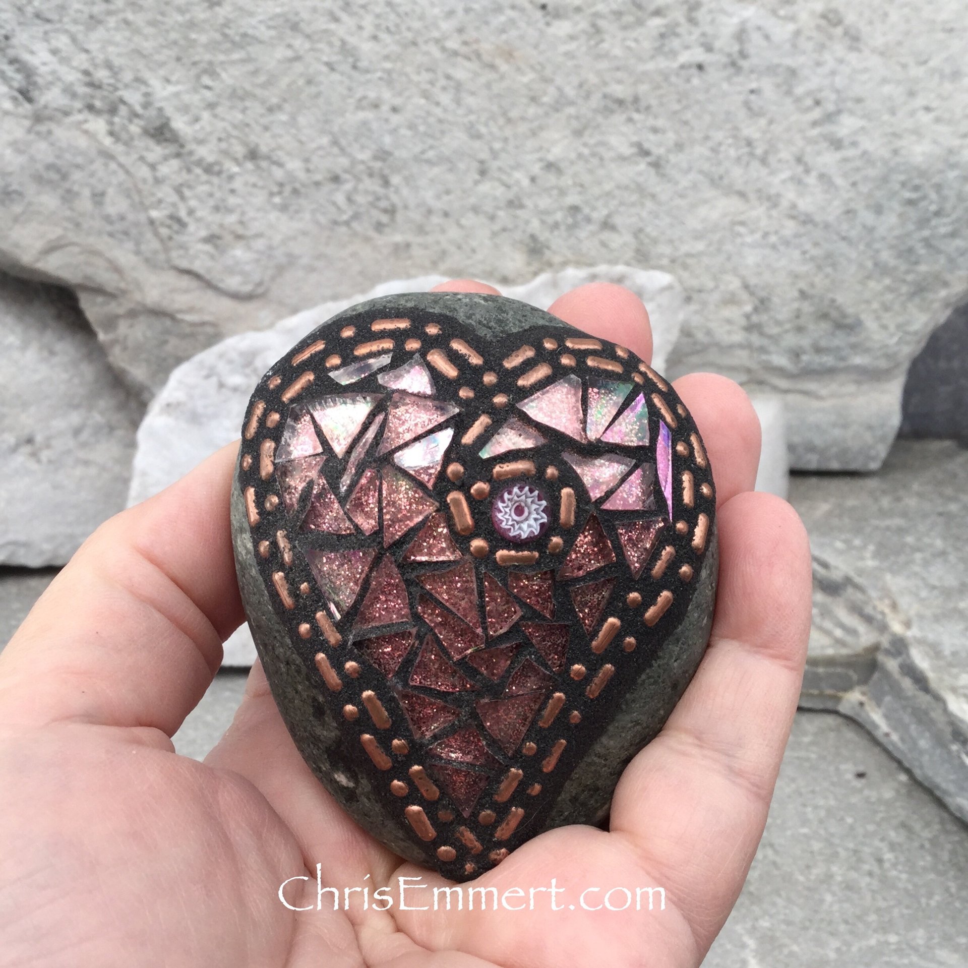 Stocking Stuffer Garden Stone/Paperweights #2 Group, Mosaic Hearts and Bursts,  Mosaic Garden Stone, Gardening Gift,