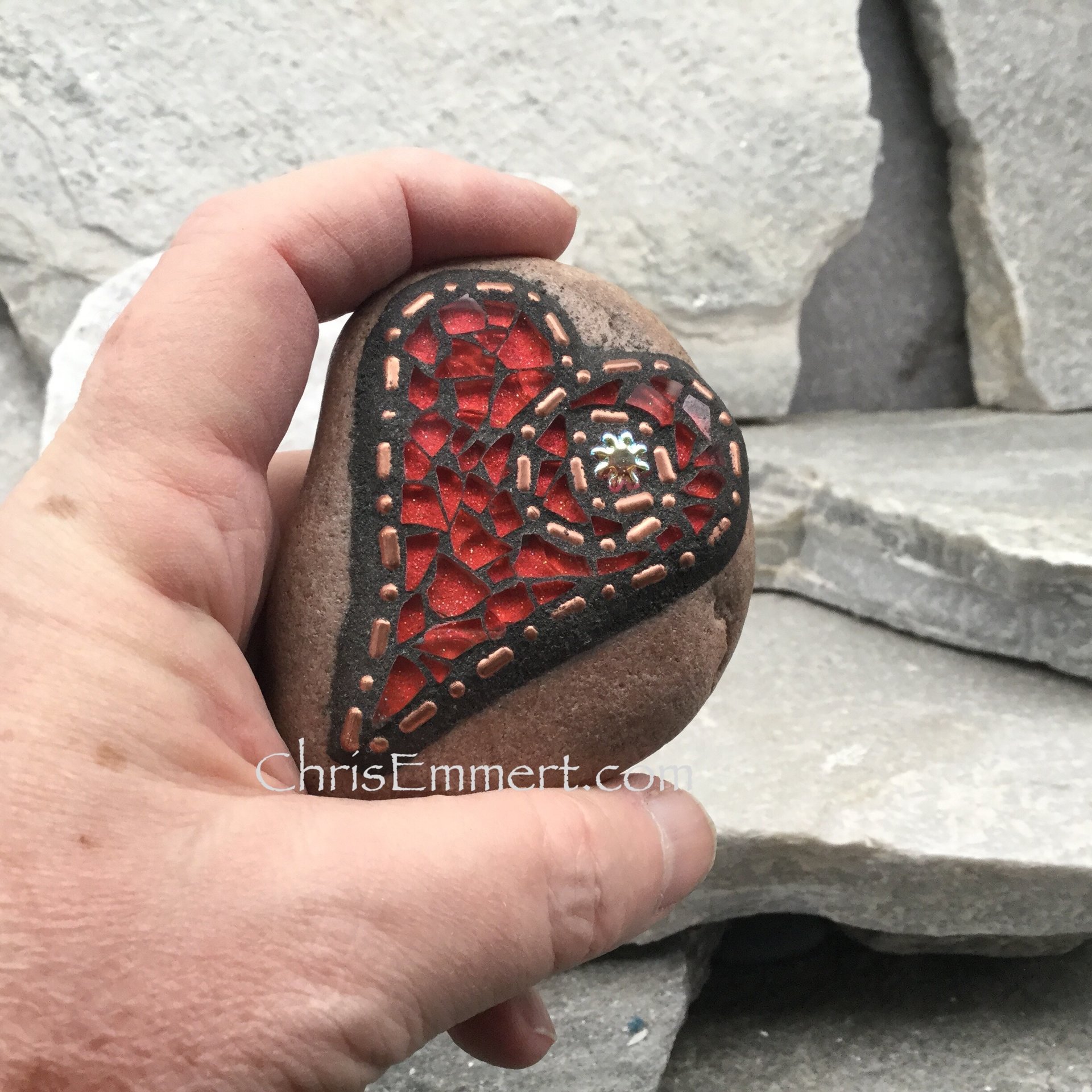 Garden Stone/Paperweights #1 Group Mosaic Heart, Mosaic Rock, Mosaic Garden Stone, Home Decor, Gardening, Gardening Gift,