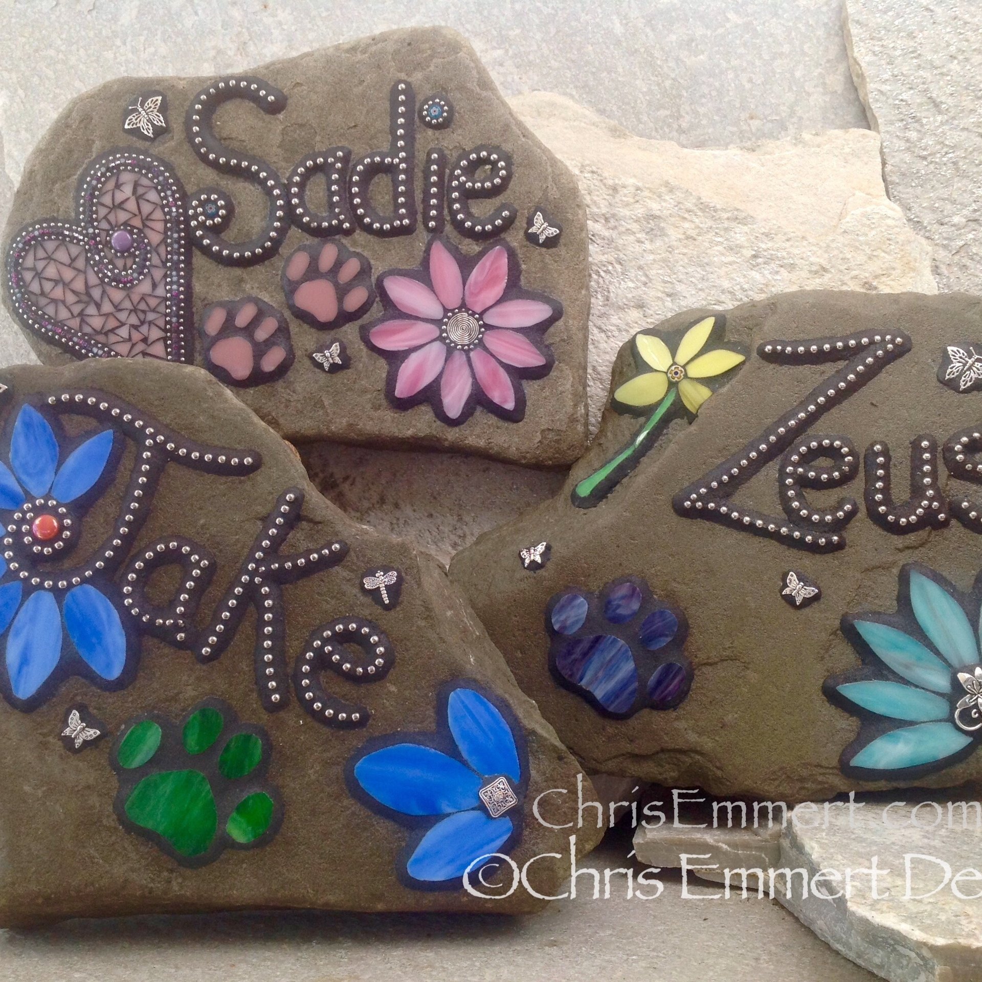 Larger Pet Memorial Garden Stones- Mosaic Custom Order