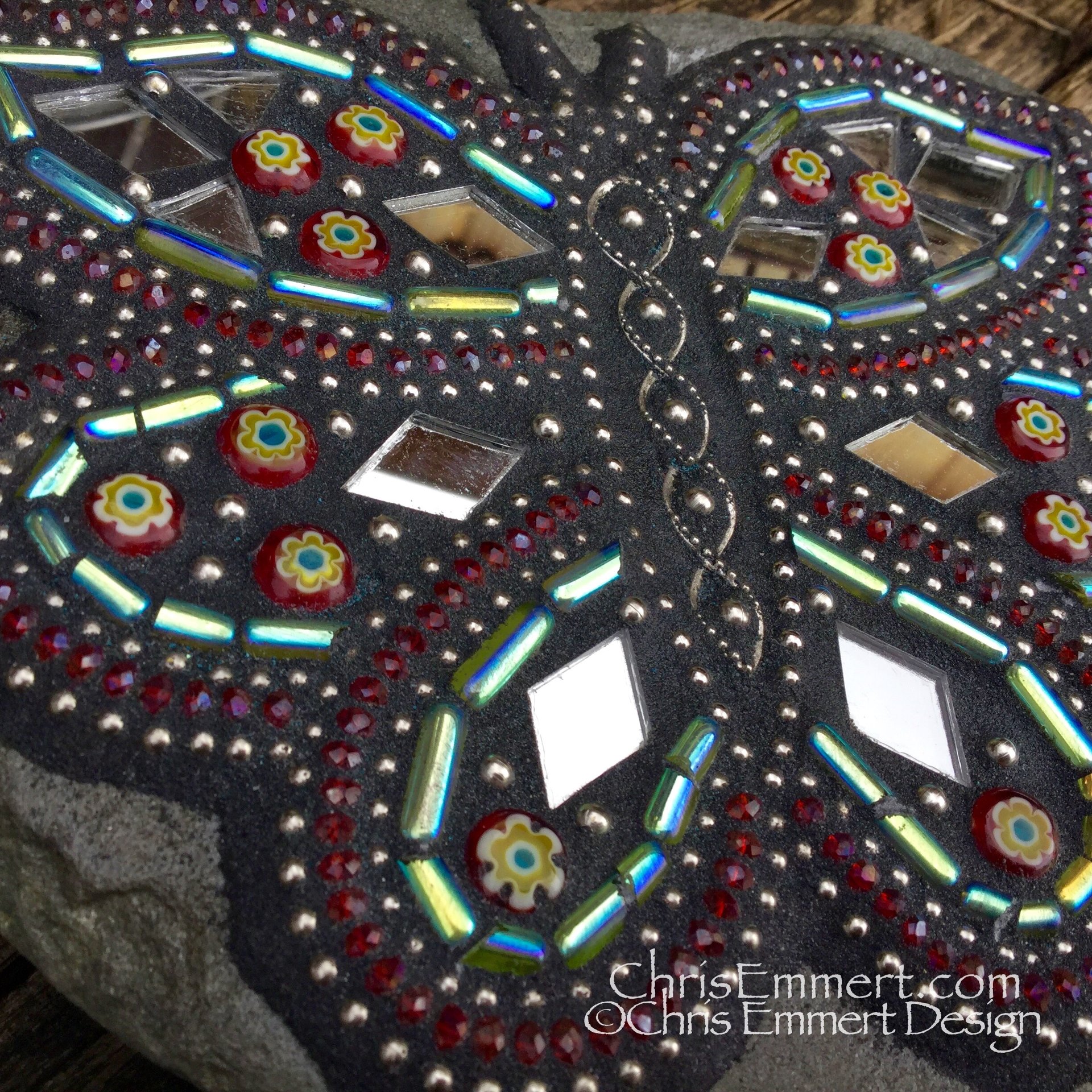 Red and Mirror Butterfly Mosaic -Garden Stone