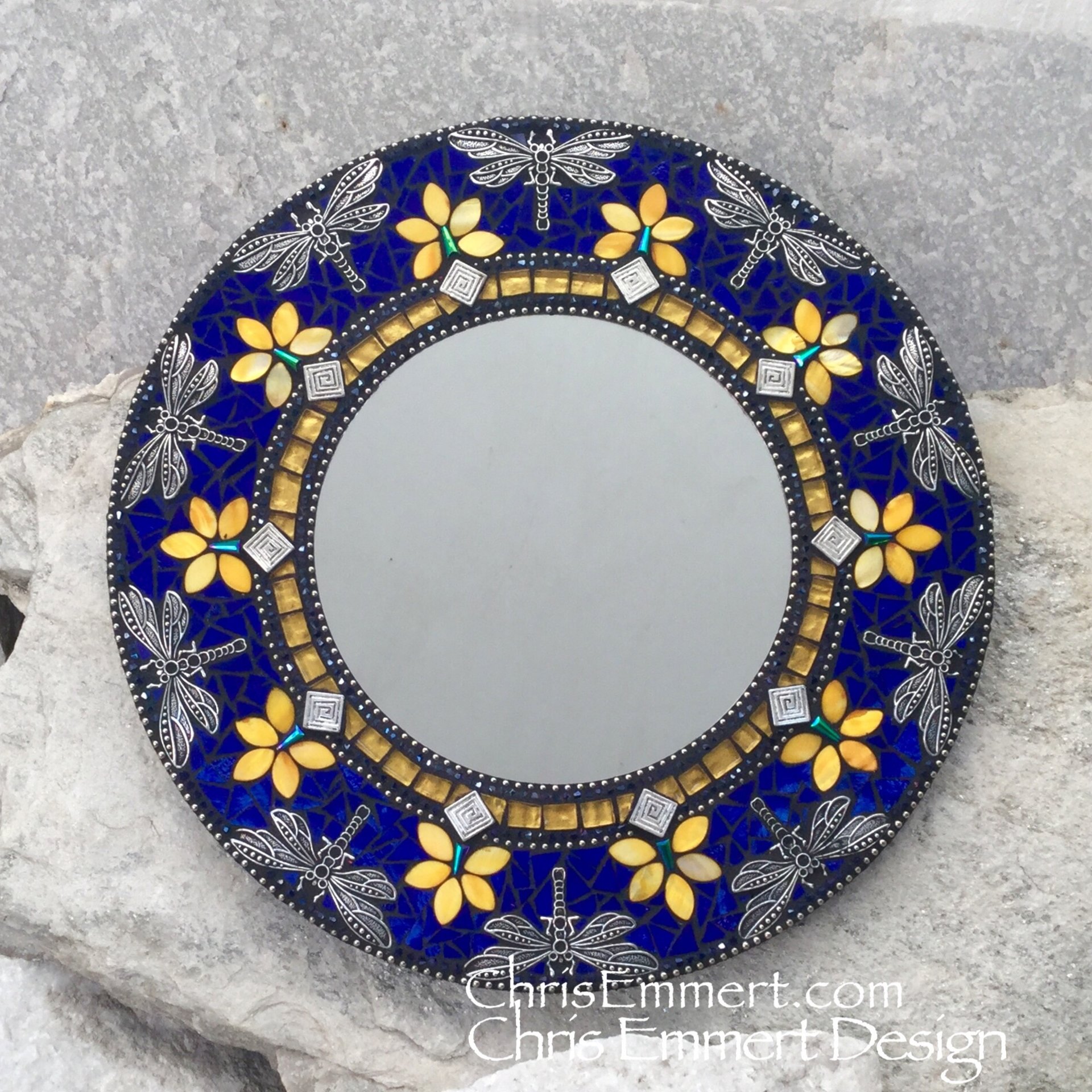 cobalt blue mosaic dragonfly mirror