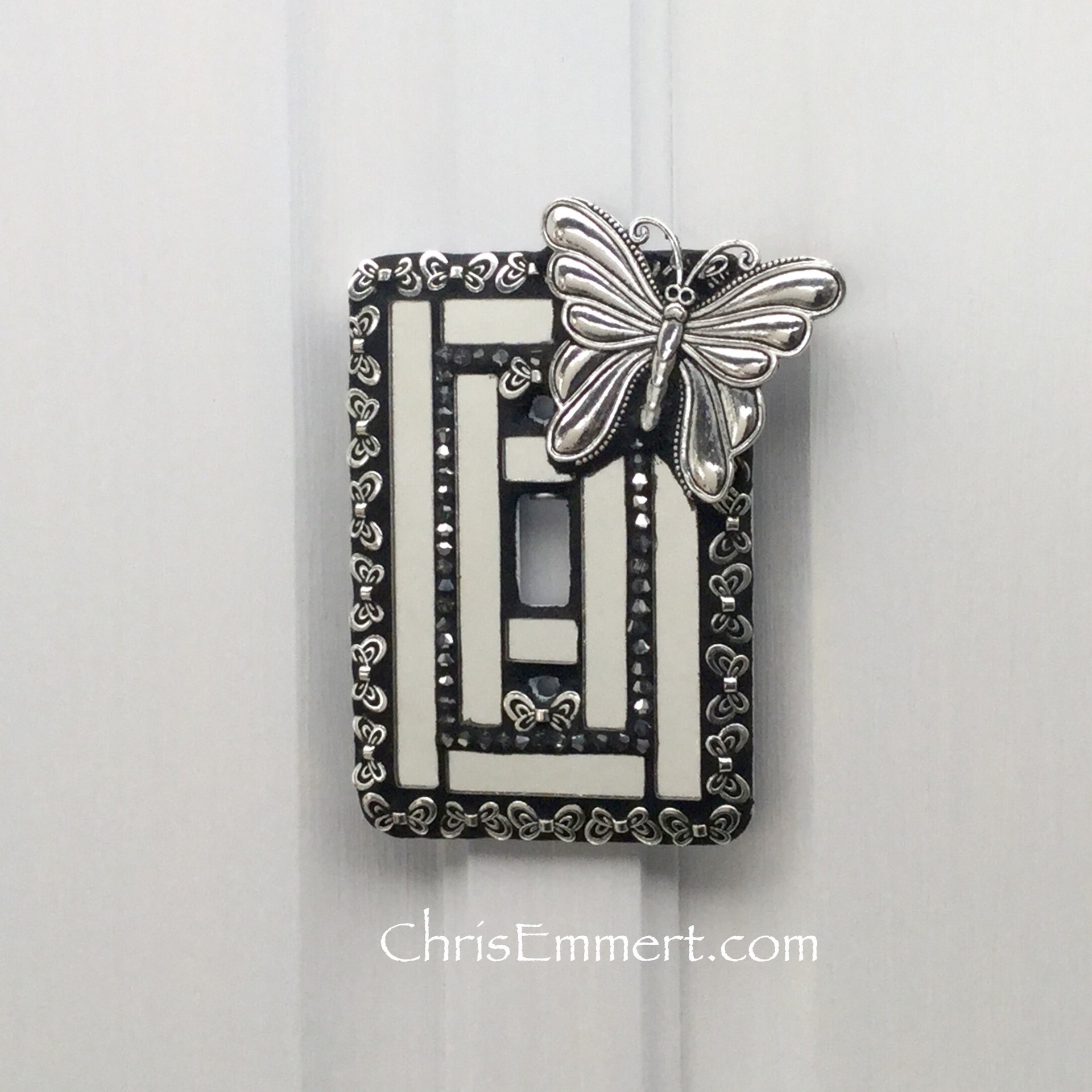 Mirror and Pewter Switch Plate, Large Butterfly