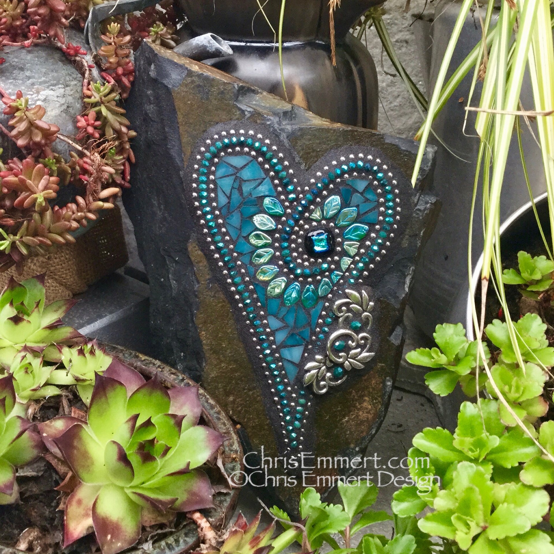 Blue Heart, Garden Stone, Mosaic, Garden Decor