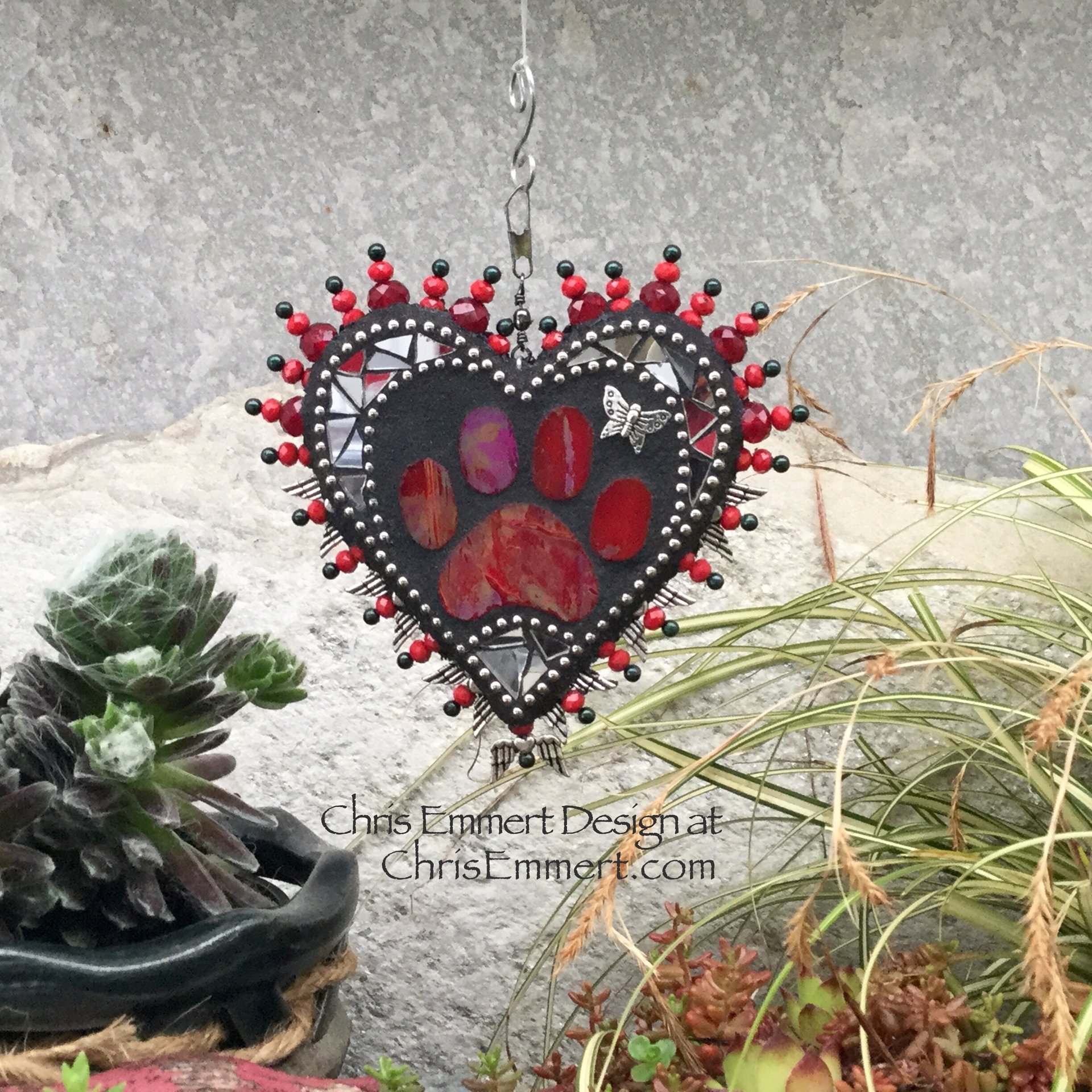 Red Paw Print Garden Spinner, Home Decor, Garden Decor, Gardening Gift,