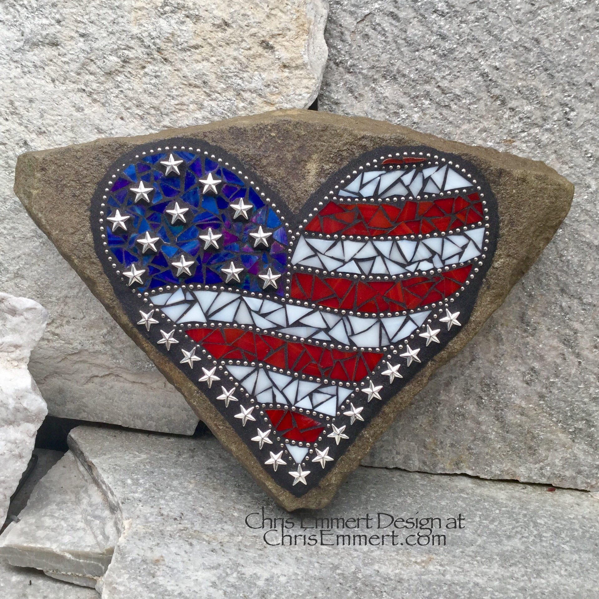 Reserved .....Custom Order, Flag Heart, Garden Stone, Mosaic, Garden Decor