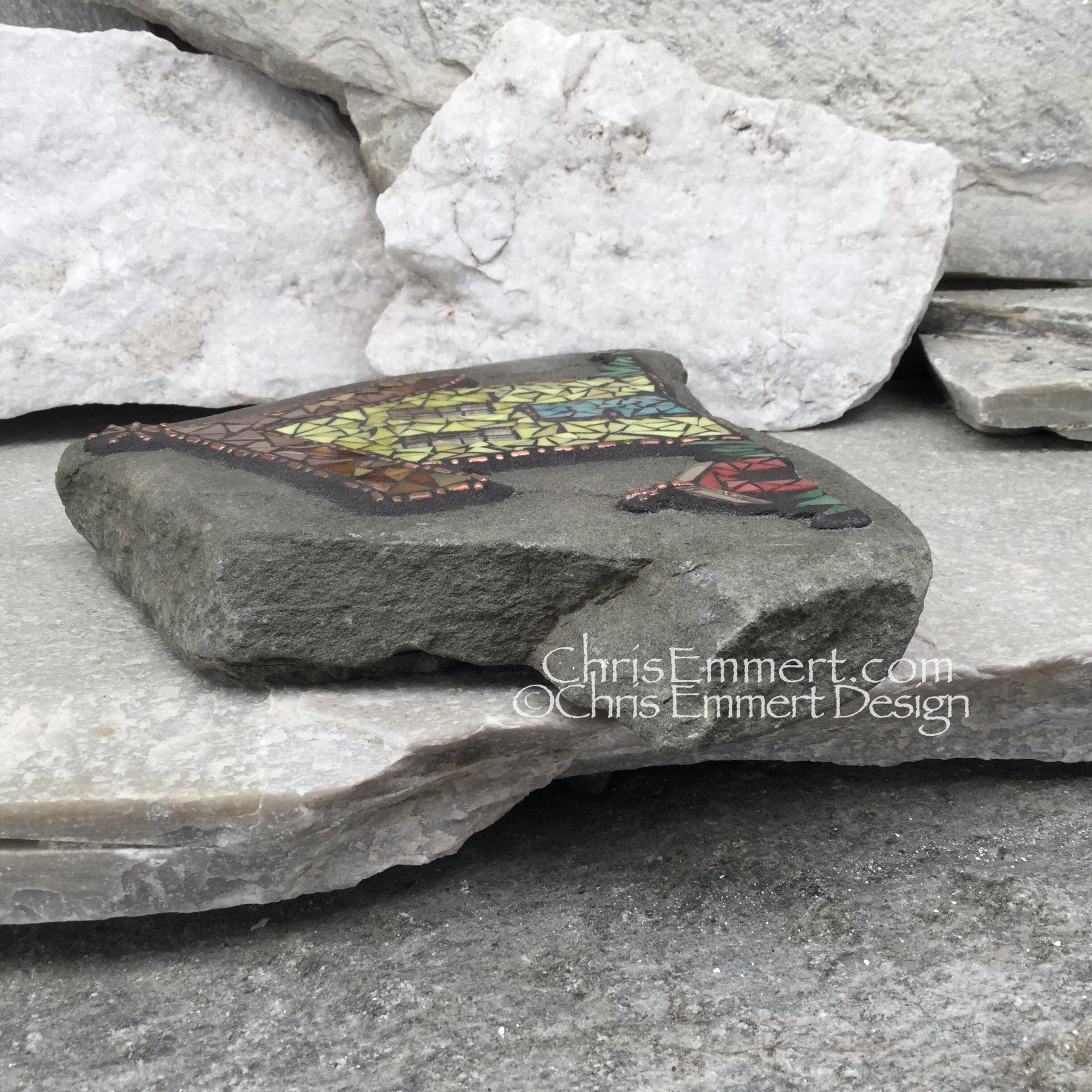 Crooked House Mosaic Rock, Gardener Gift, Home Decor, Mosaic Garden Stone