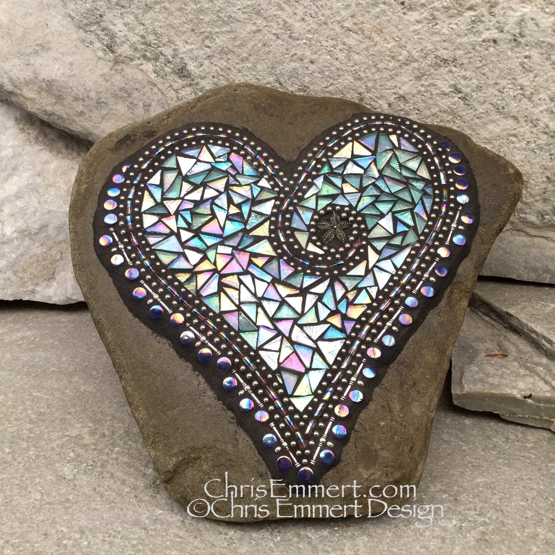Starfish Iridescent Blue Mosaic Heart, Mosaic Garden Stone, Gardner Gift, Garden Decor, Mosaic Rock