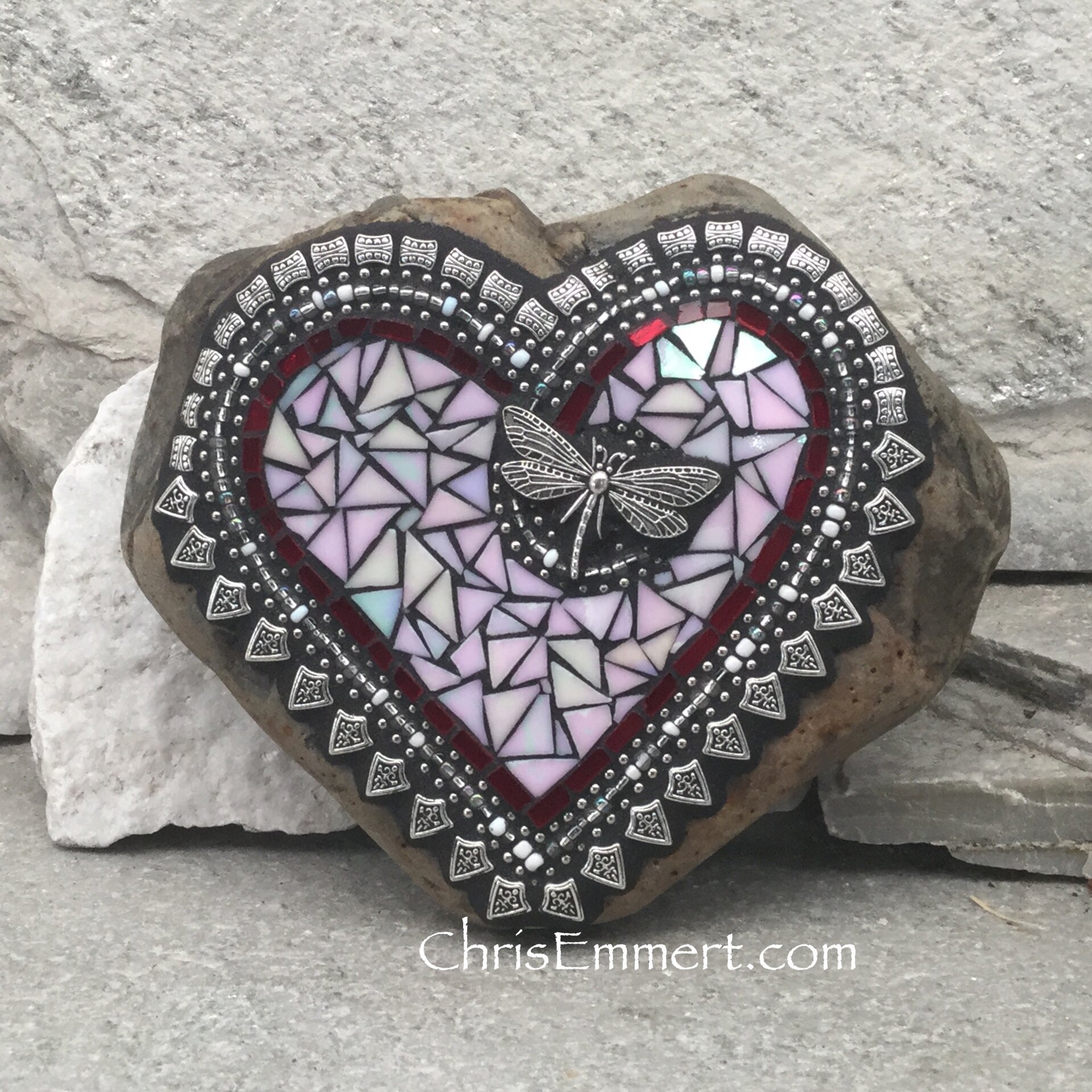 iridescent mosaic dragonfly heart