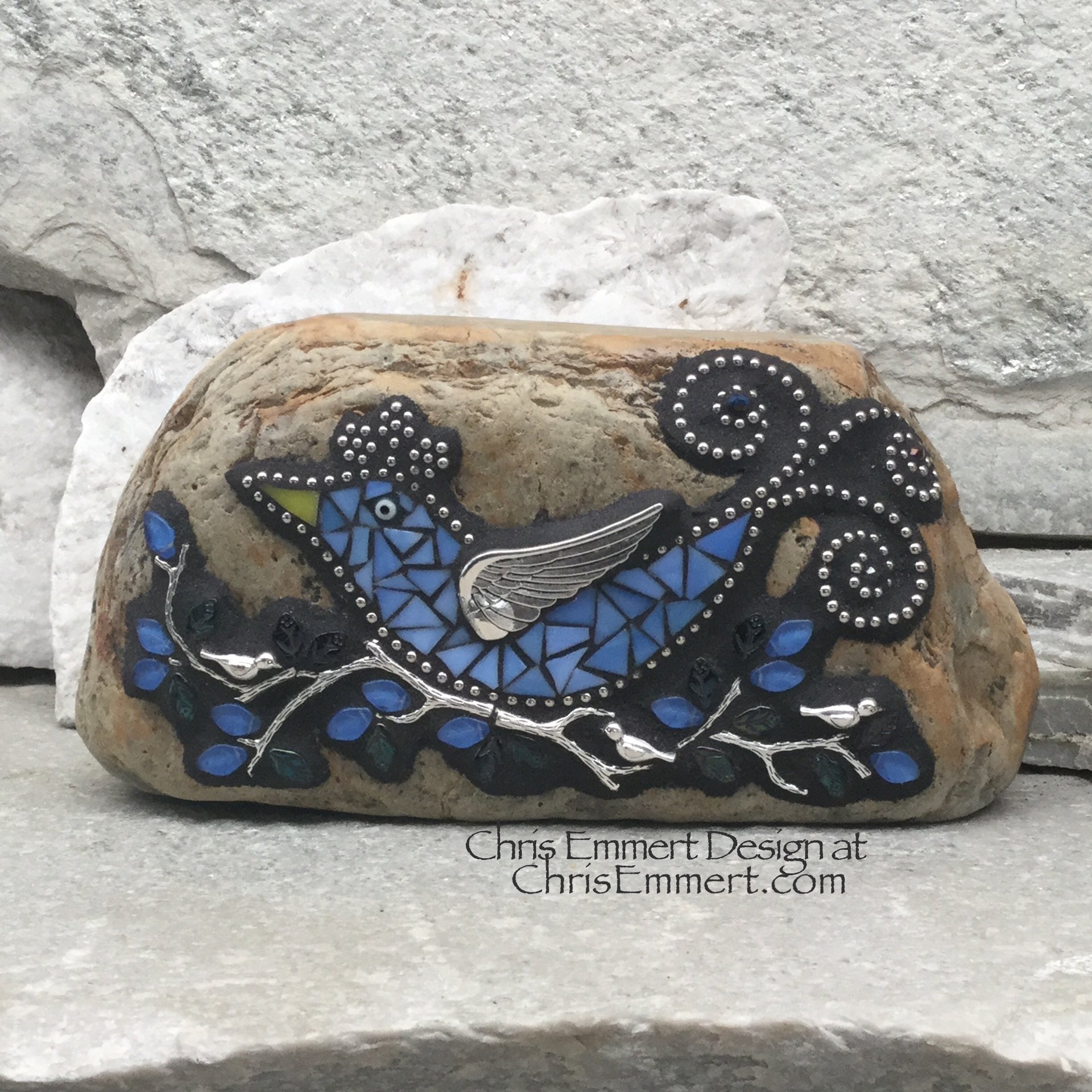 Blue Bird on a Branch Mosaic-Garden Stone