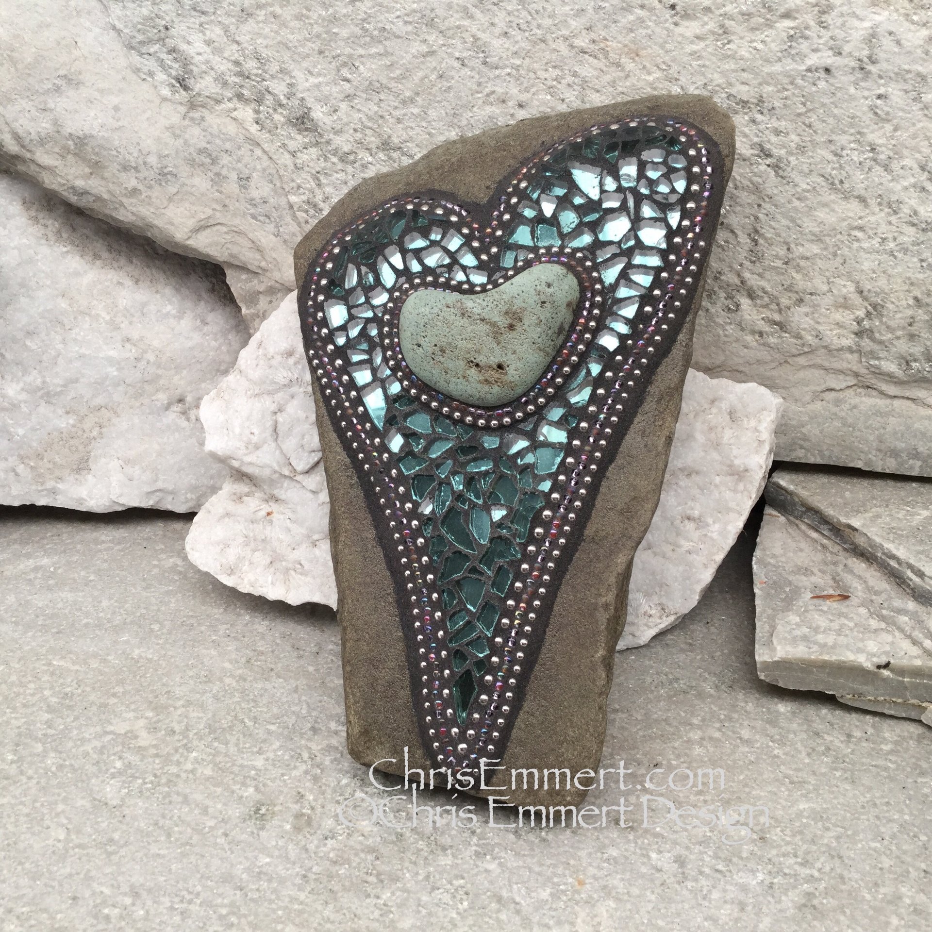 Heart in a Heart, Garden Stone, Mosaic, Garden Decor