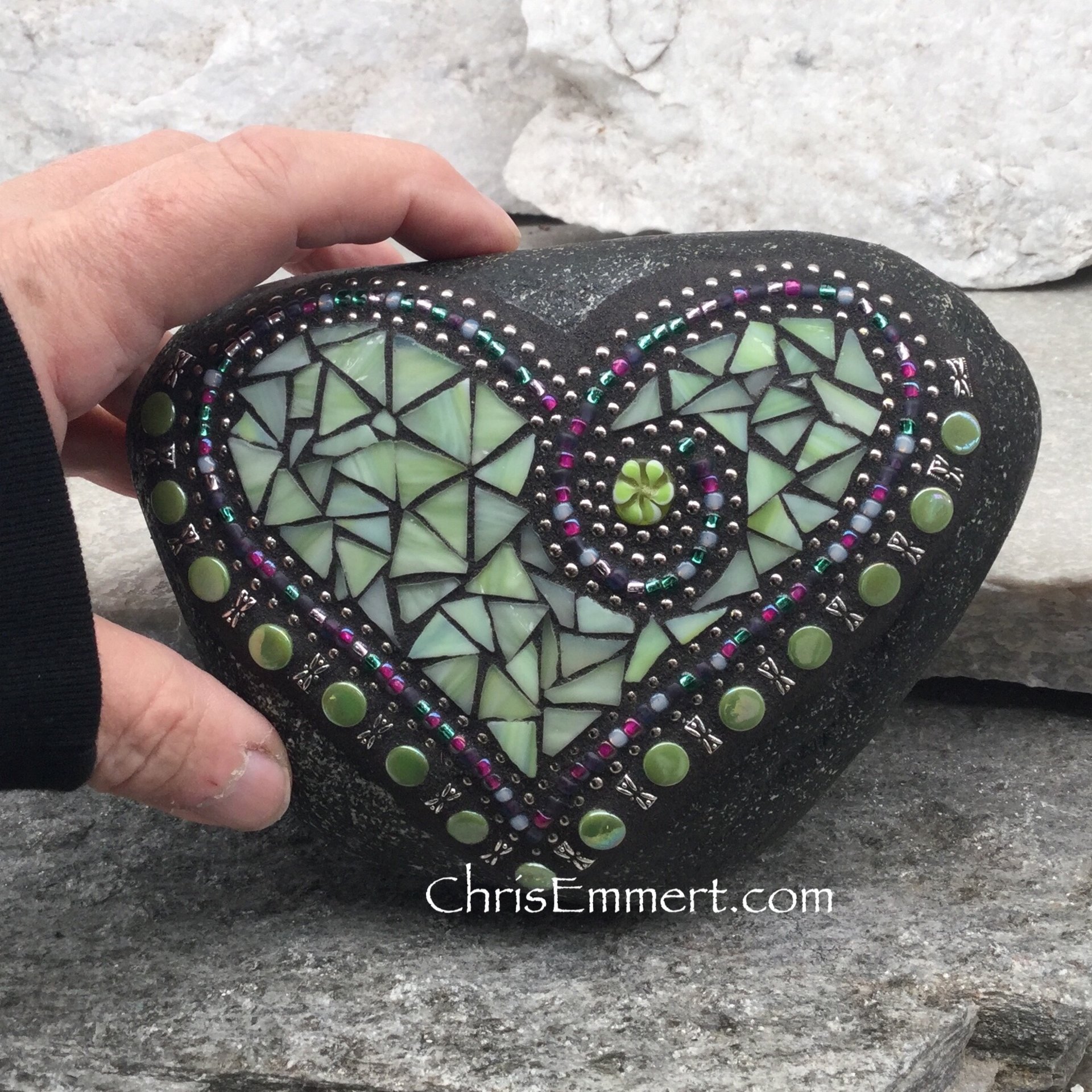 Reserved .....Light Lime Green Heart, Garden Stone, Mosaic, Garden Decor