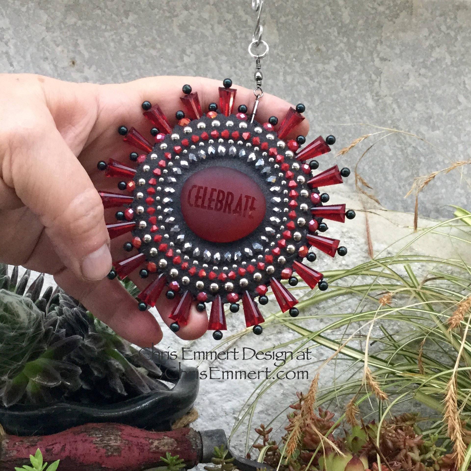 Celebrate, Garden Spinner, Red Rays, Home Decor, Garden Decor, Gardening Gift,