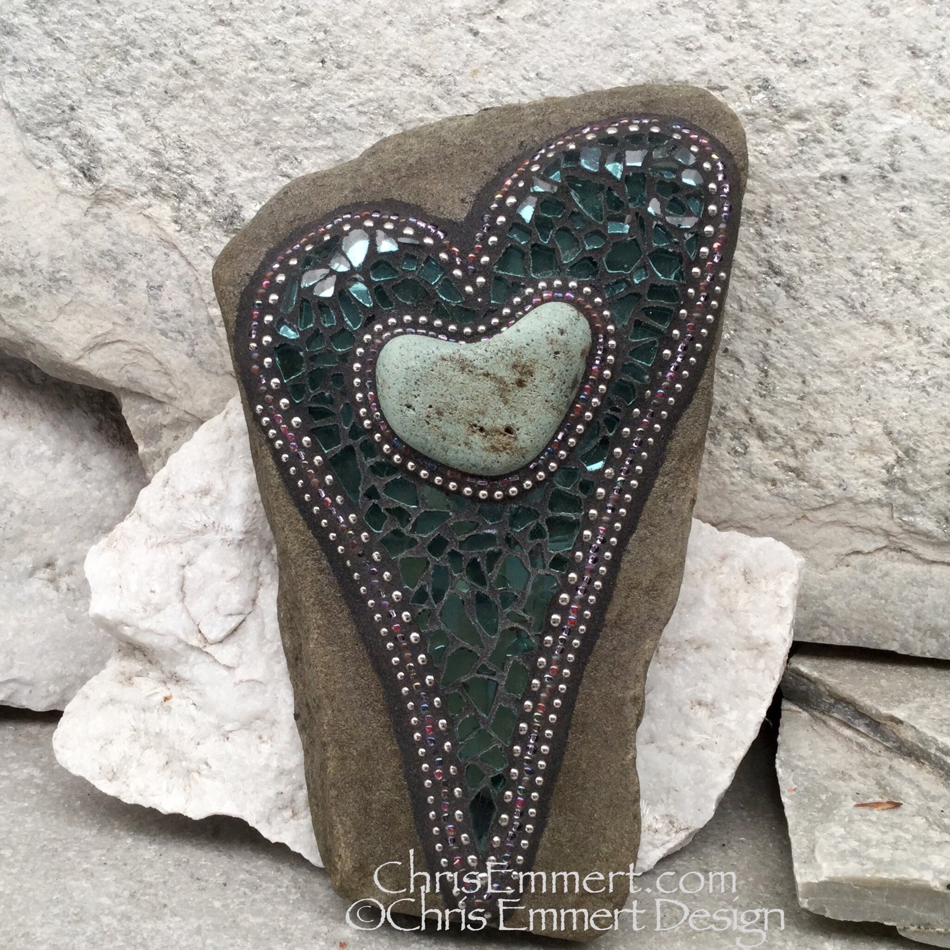 Heart in a Heart, Garden Stone, Mosaic, Garden Decor