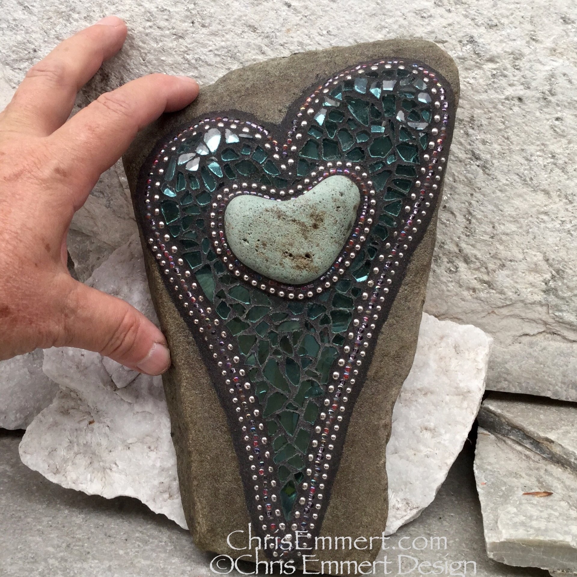 Heart in a Heart, Garden Stone, Mosaic, Garden Decor