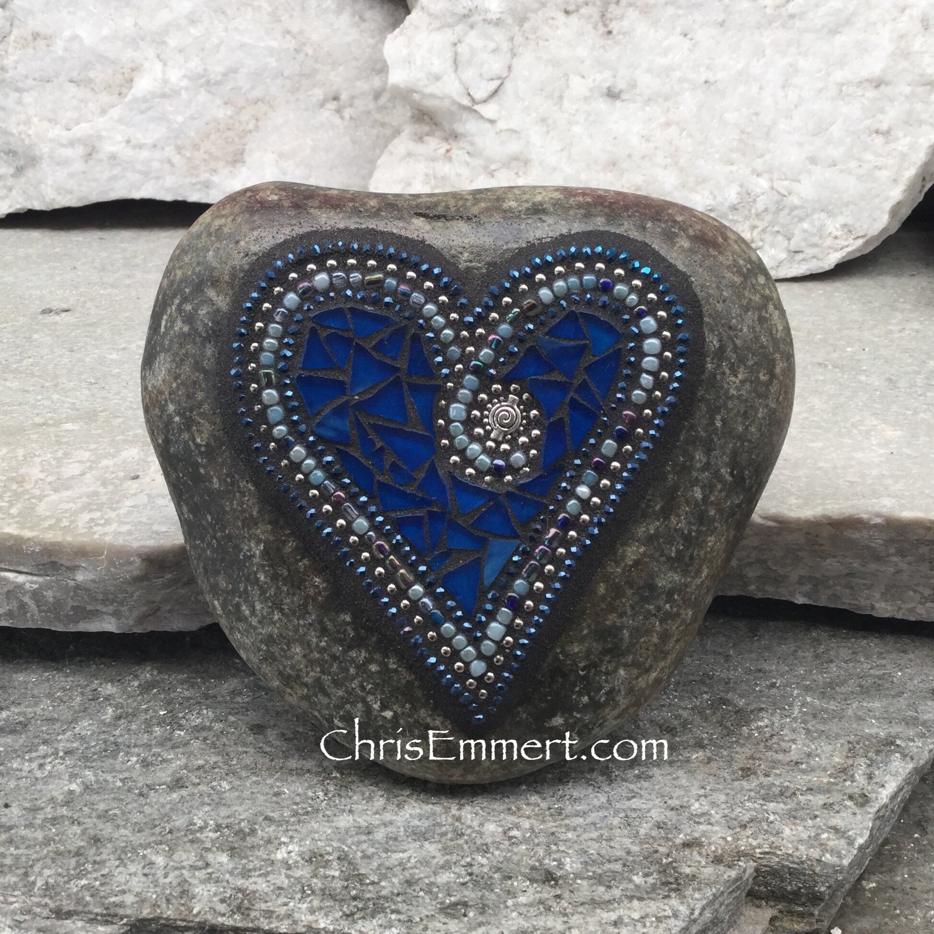 Cobalt Blue Mosaic Heart, (A) Mosaic Garden Stone, Gardner Gift, Garden Decor, Mosaic Rock