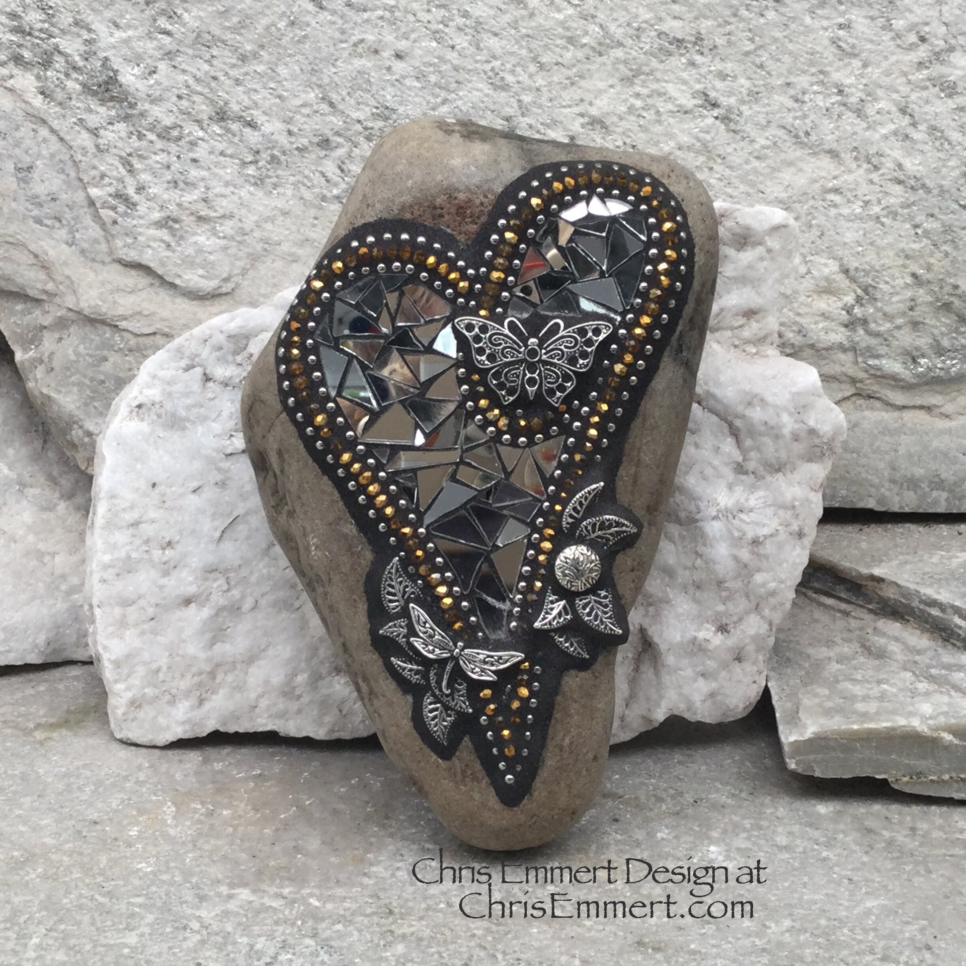 Butterfly Mirror Heart, Mosaic, Garden Stone,  Gardener Gift, Home Decor, Garden Decor