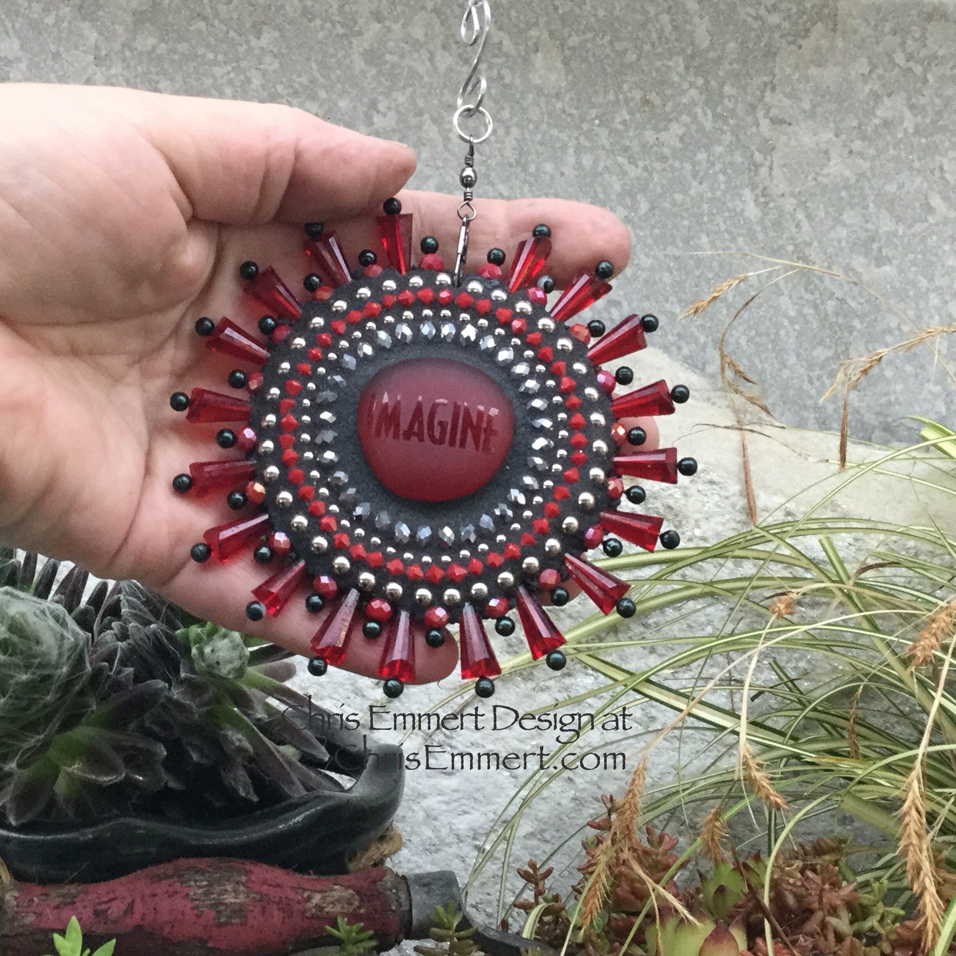 Imagine, Garden Spinner, Red Rays, Home Decor, Garden Decor, Gardening Gift,