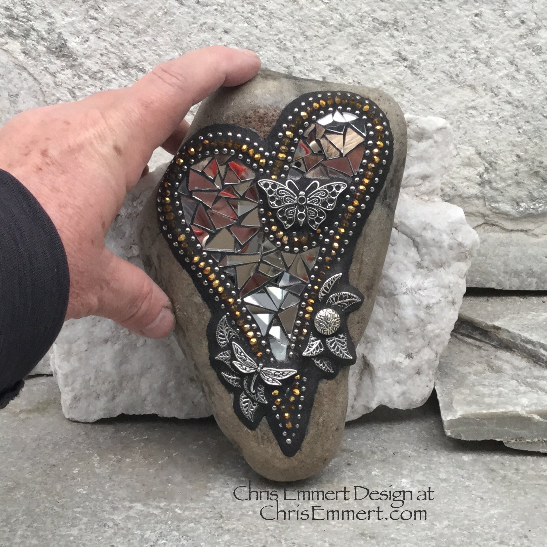 Butterfly Mirror Heart, Mosaic, Garden Stone,  Gardener Gift, Home Decor, Garden Decor