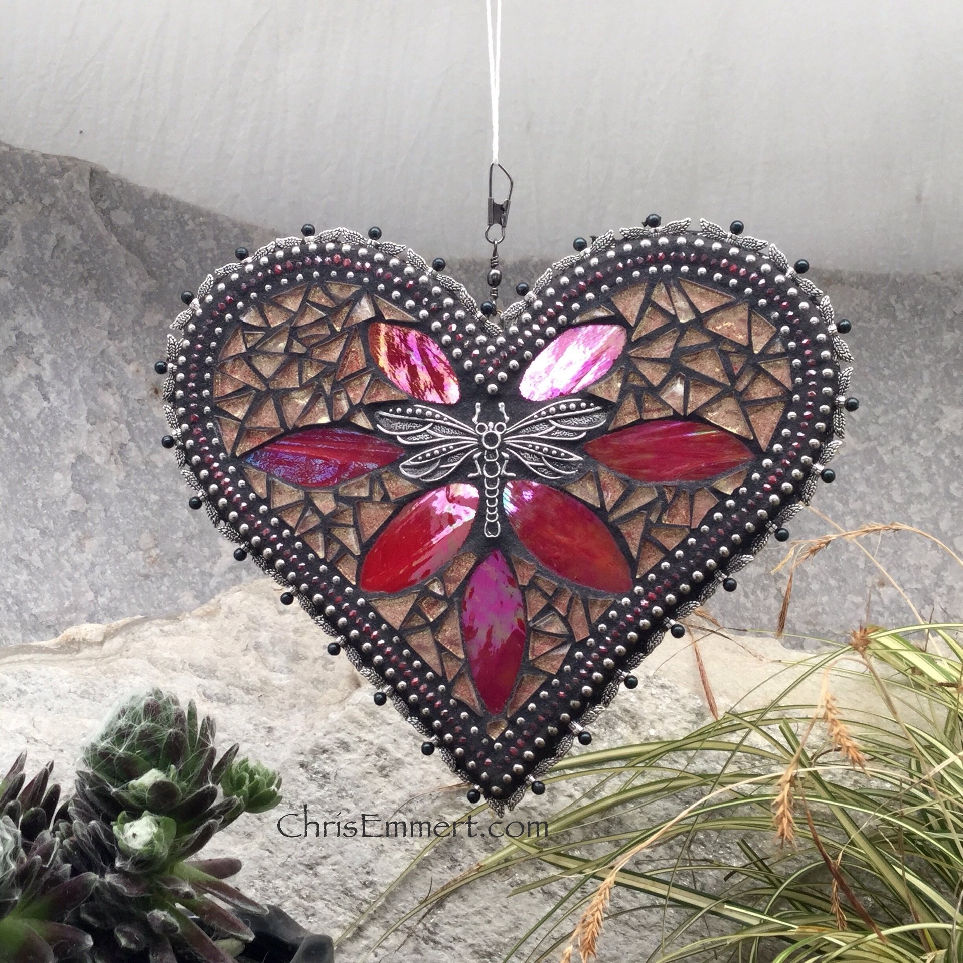 Rose Gold Dragonfly Heart Garden Spinner, Home Decor, Garden Decor, Gardening Gift,