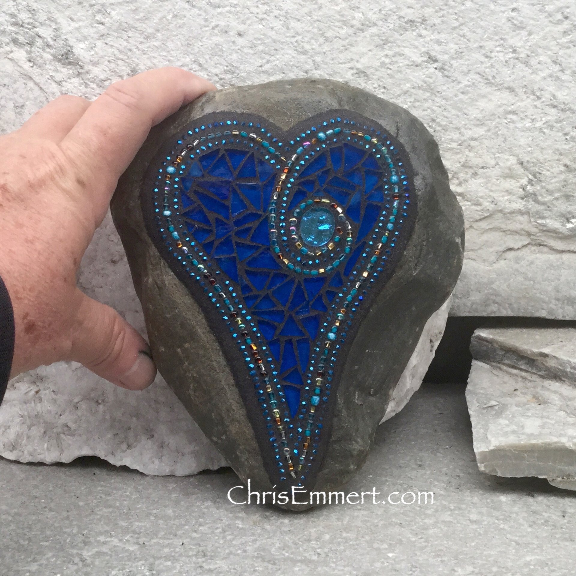 Cobalt Blue Mosaic Heart, (B) Mosaic Garden Stone, Gardner Gift, Garden Decor, Mosaic Rock