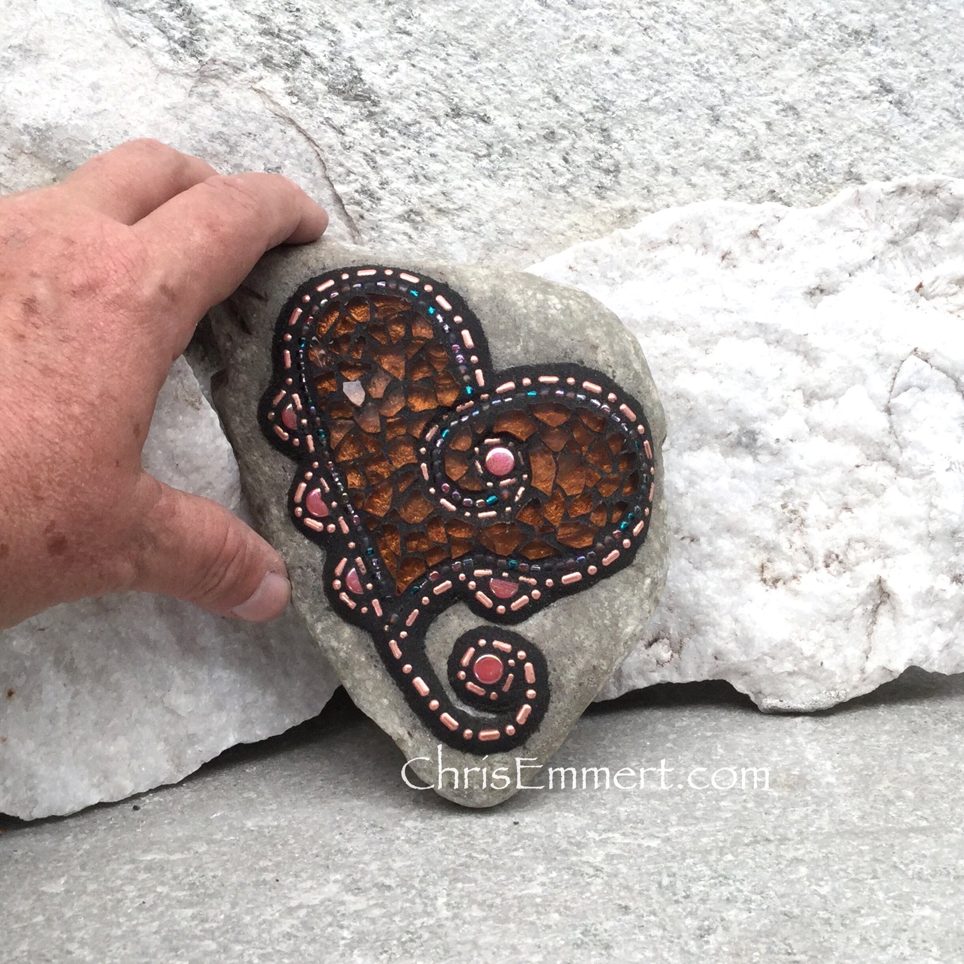 Mosaic Rock, Mosaic Heart, Copper Heart (B) Mosaic Garden Stone, Home Decor, Gardener Gift, Garden Decor,
