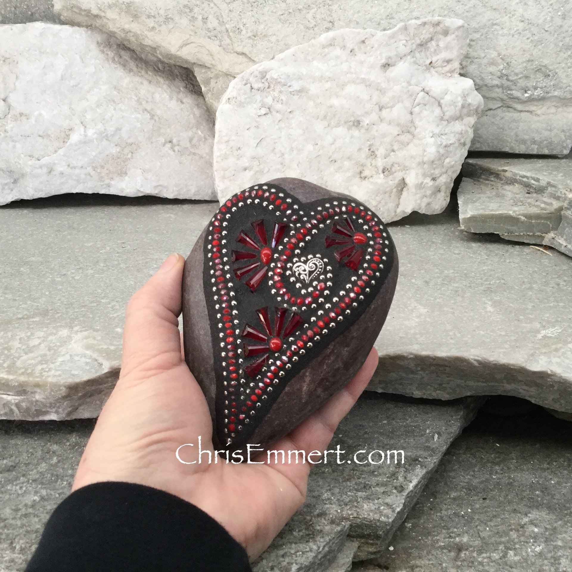 Crystal Red Valentine Heart, Mosaic Paperweight / Garden Stone