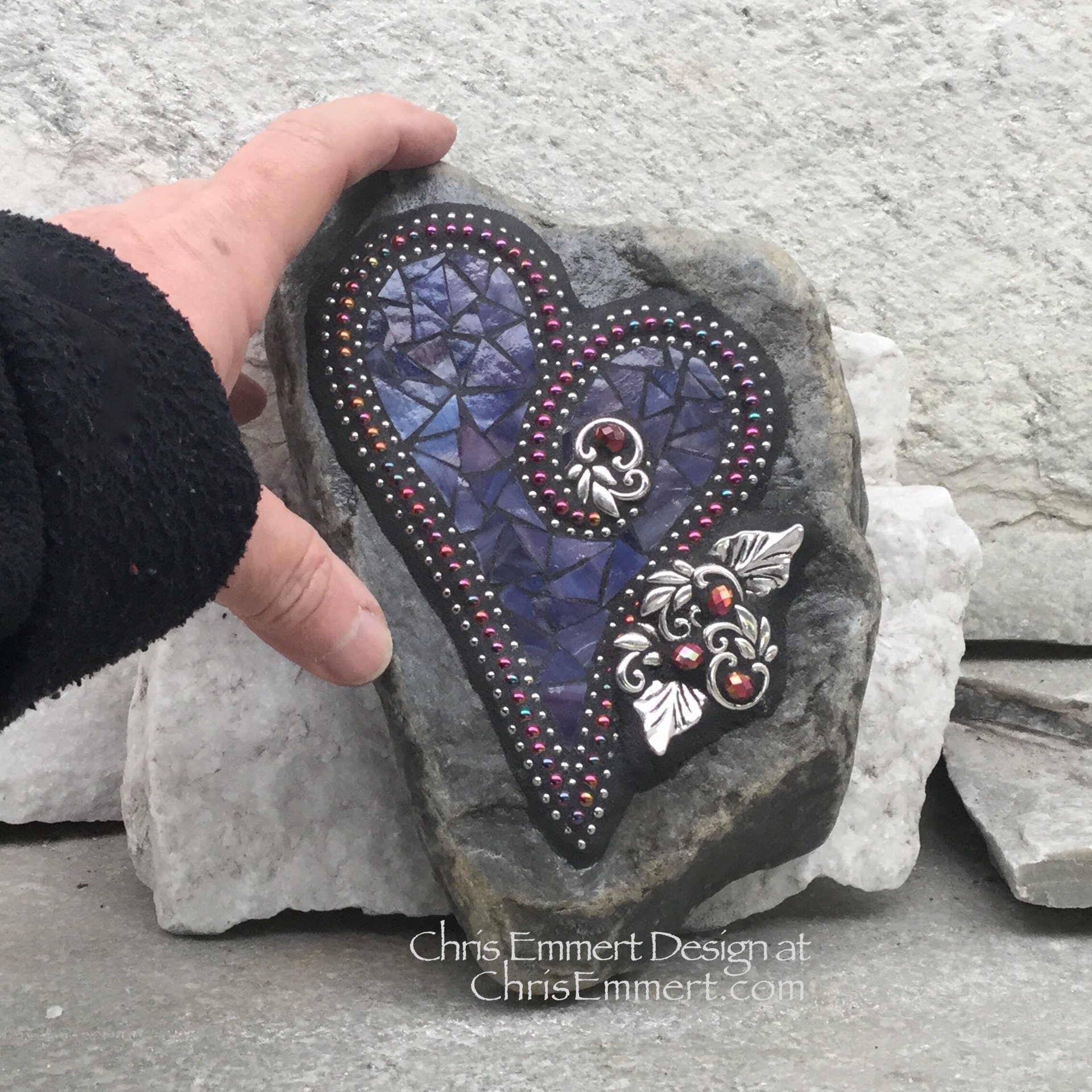 Purple Heart, Garden Stone, Mosaic, Garden Decor